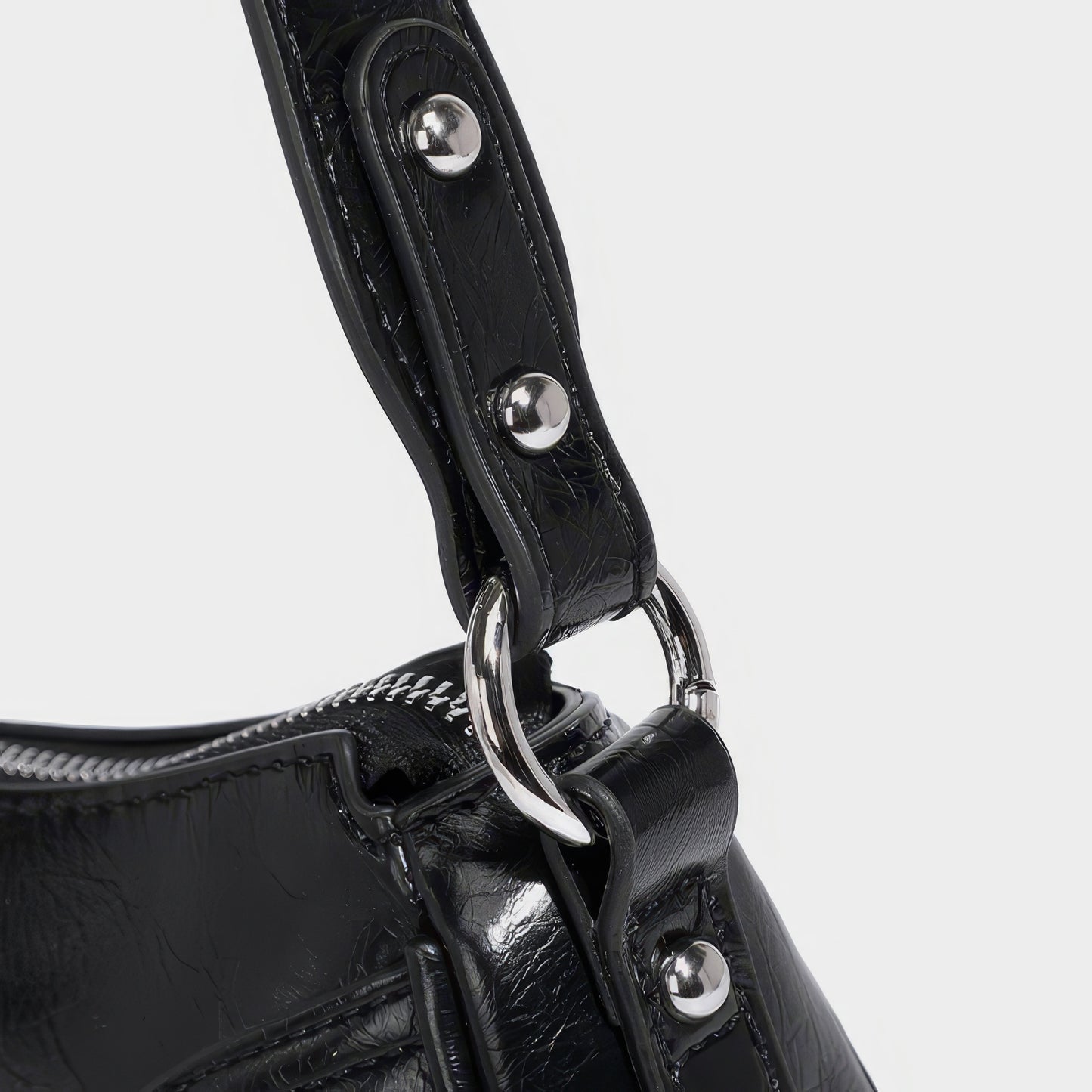 Buckle Strap Glossy Baguette Bag