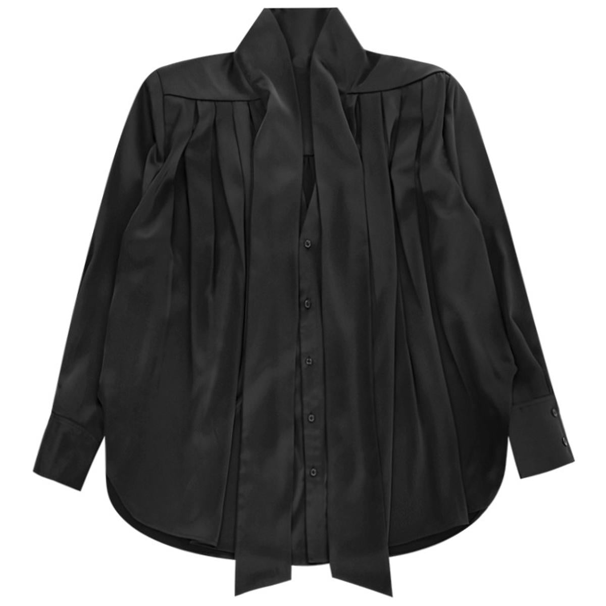 Satin Pleated Tie Neck Shirt Dress