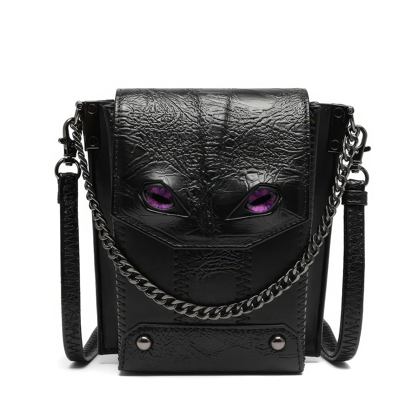 Black Textured Mini Crossbody with Eye Detail