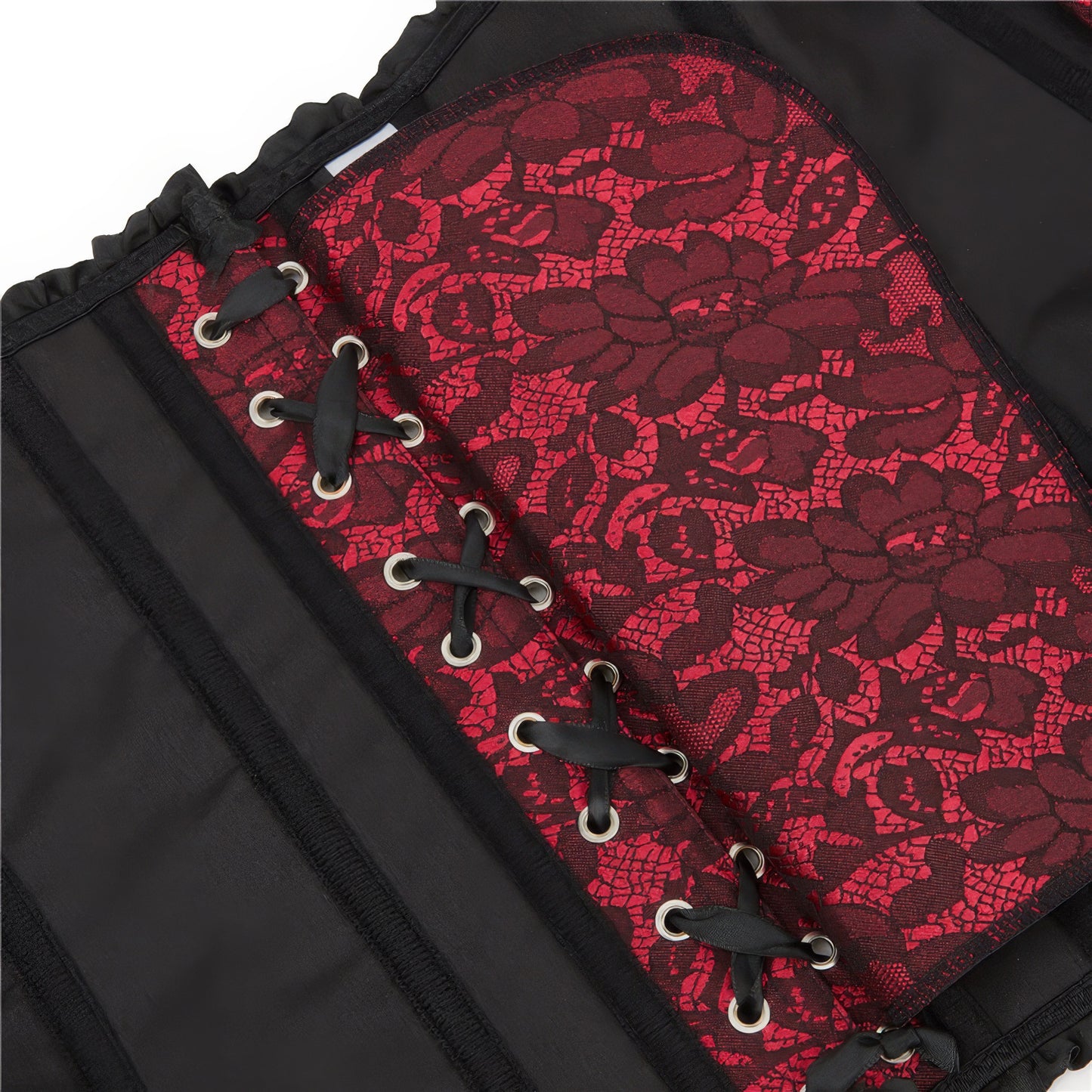 Ruffled Lace Trim Red Corset