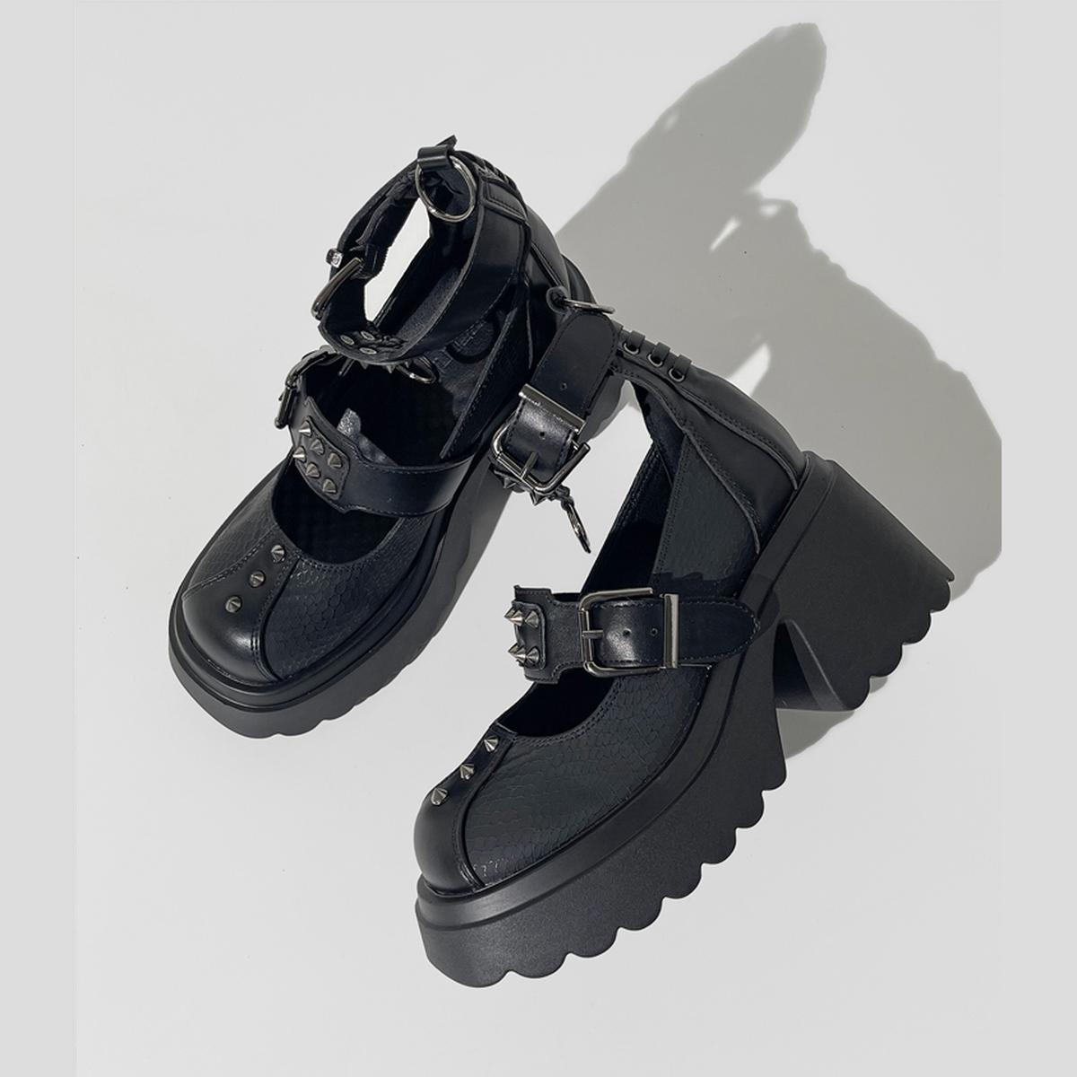 Spiked Buckle Platform Mary Janes