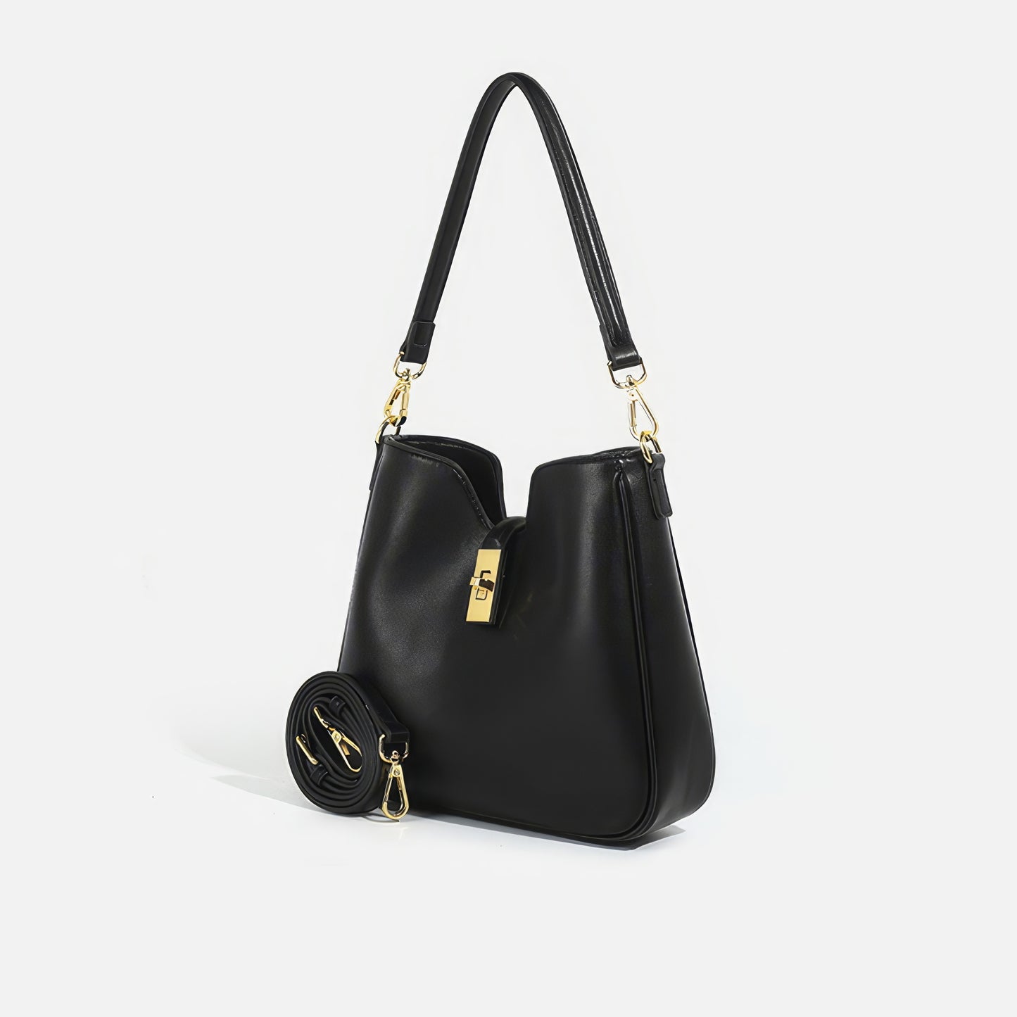 Gold Lock Minimal Faux Leather Shoulder Bag