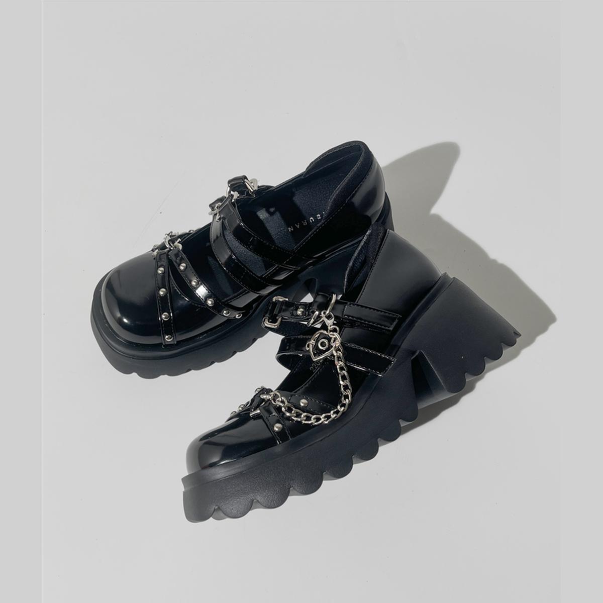 Black Chain Buckle Platform Mary Janes