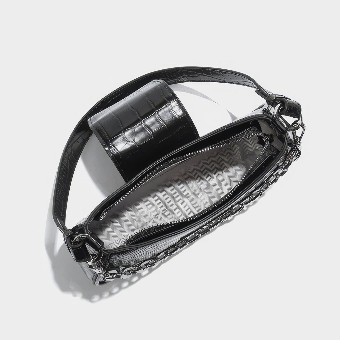 Heart Buckle Croc-Embossed Shoulder Bag