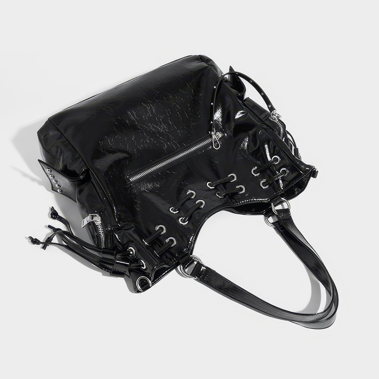 Glossy Eyelet Lace-Up Convertible Bag