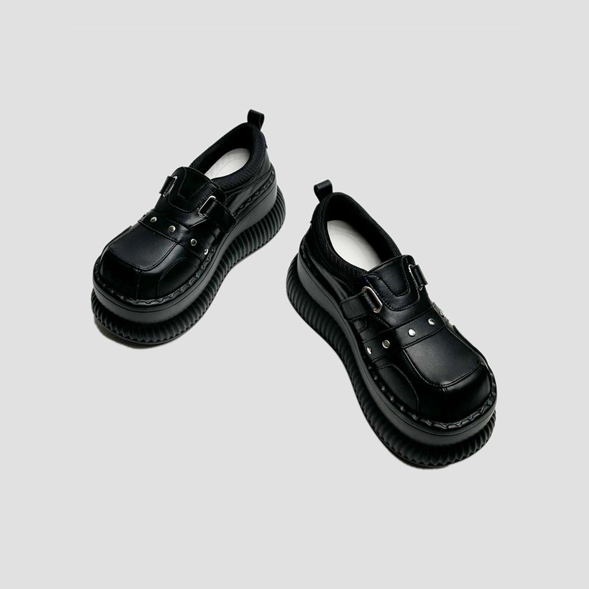 Black Buckled Platform Sneakers