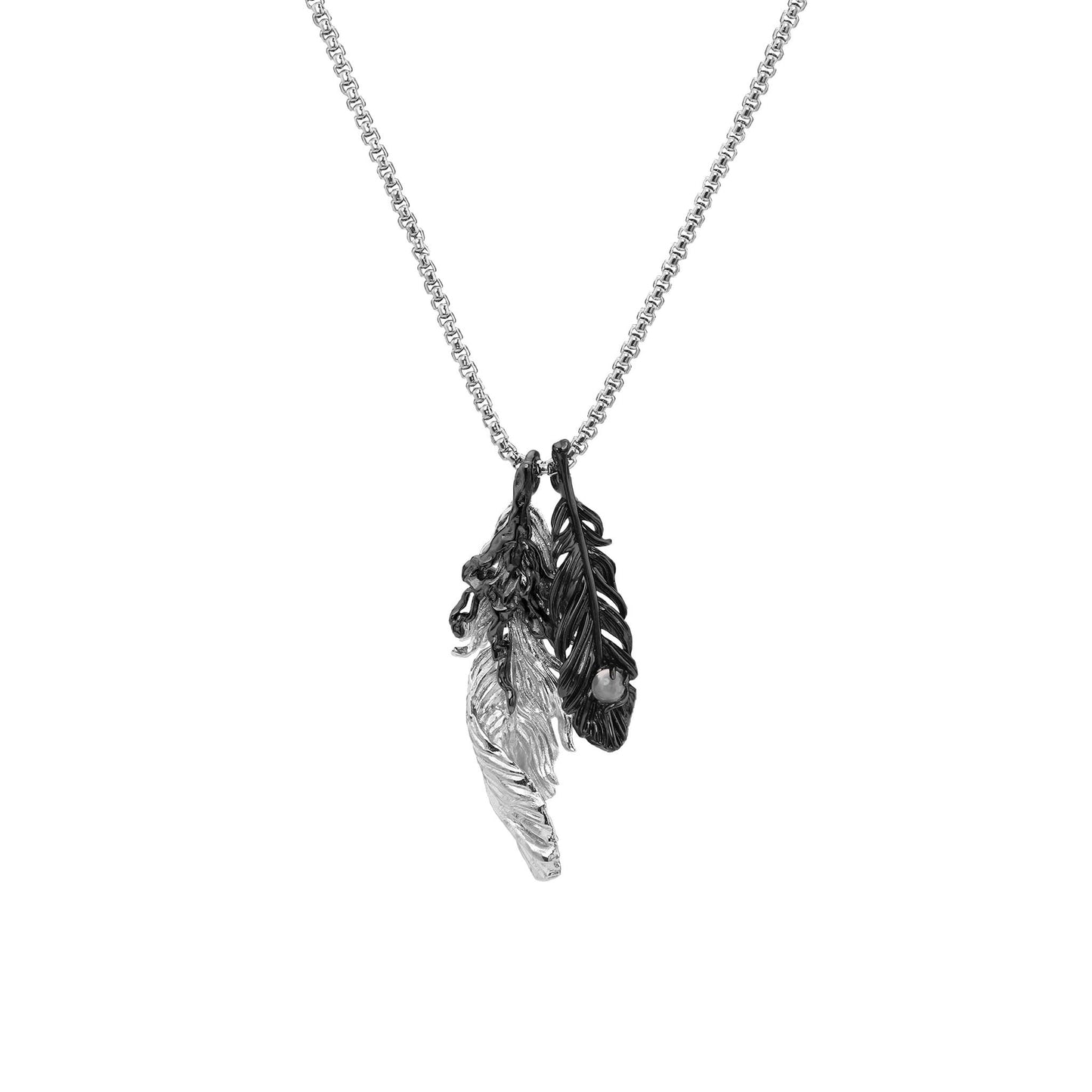 Twin Feather Charm Pendant Necklace