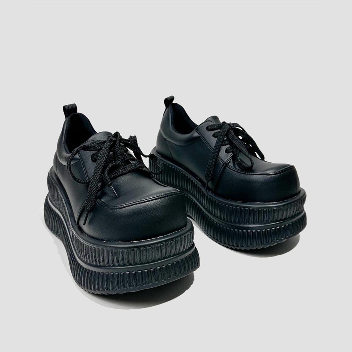 Black Ribbed Platform Sneakers