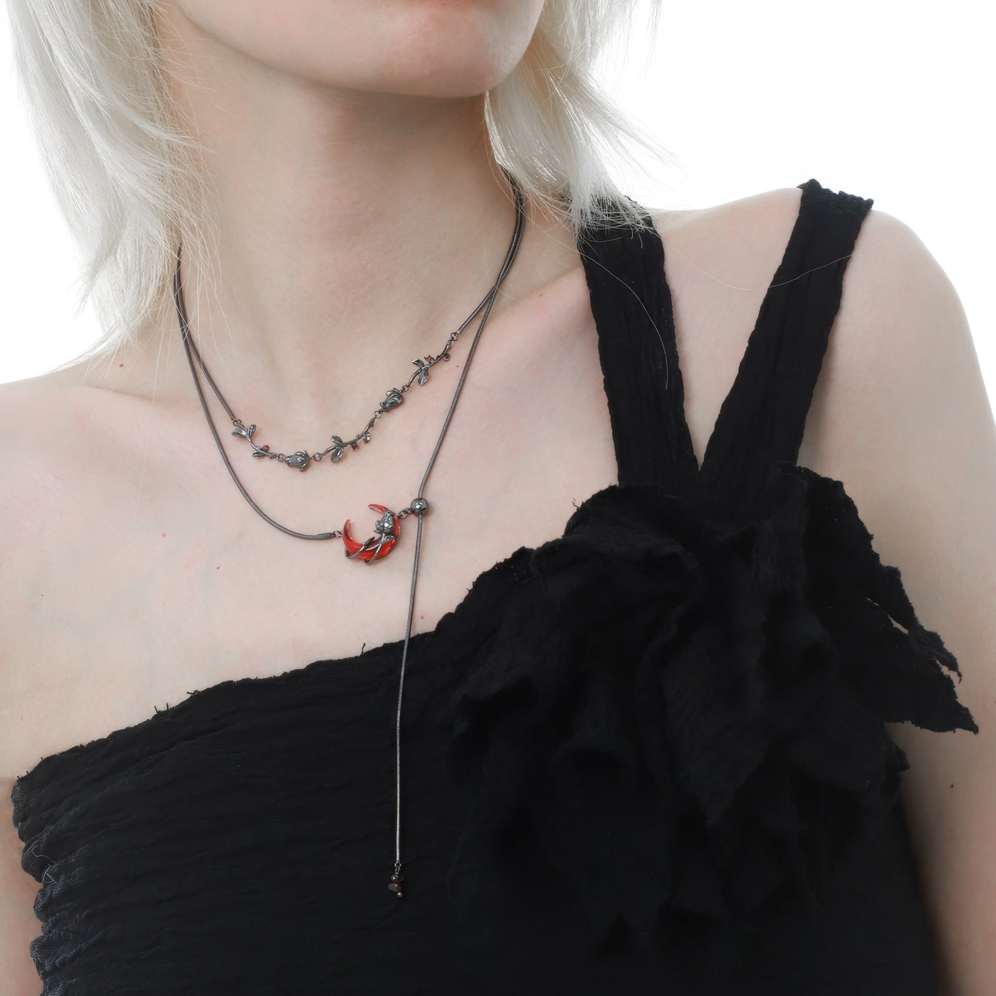 Red Horned Beetle Layered Necklace