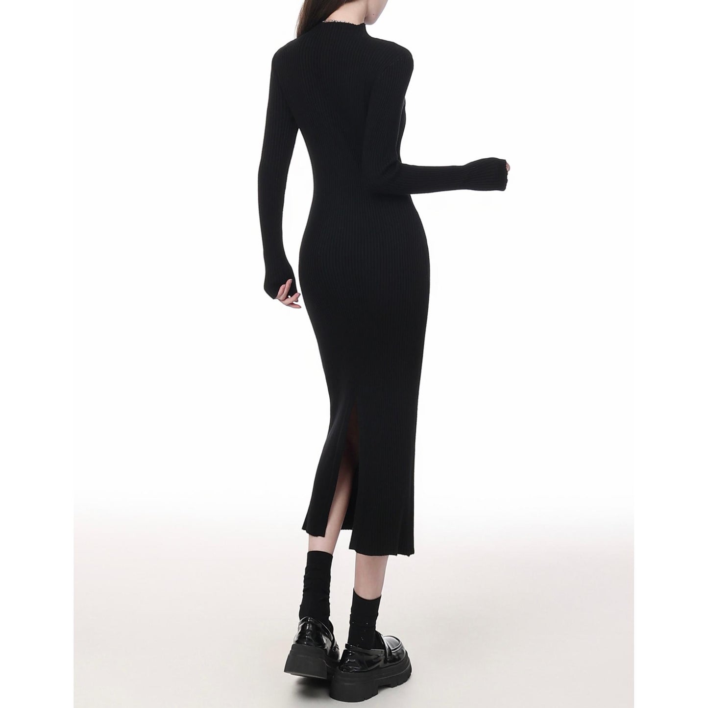 Ribbed Slim Fit Mock Neck Dress