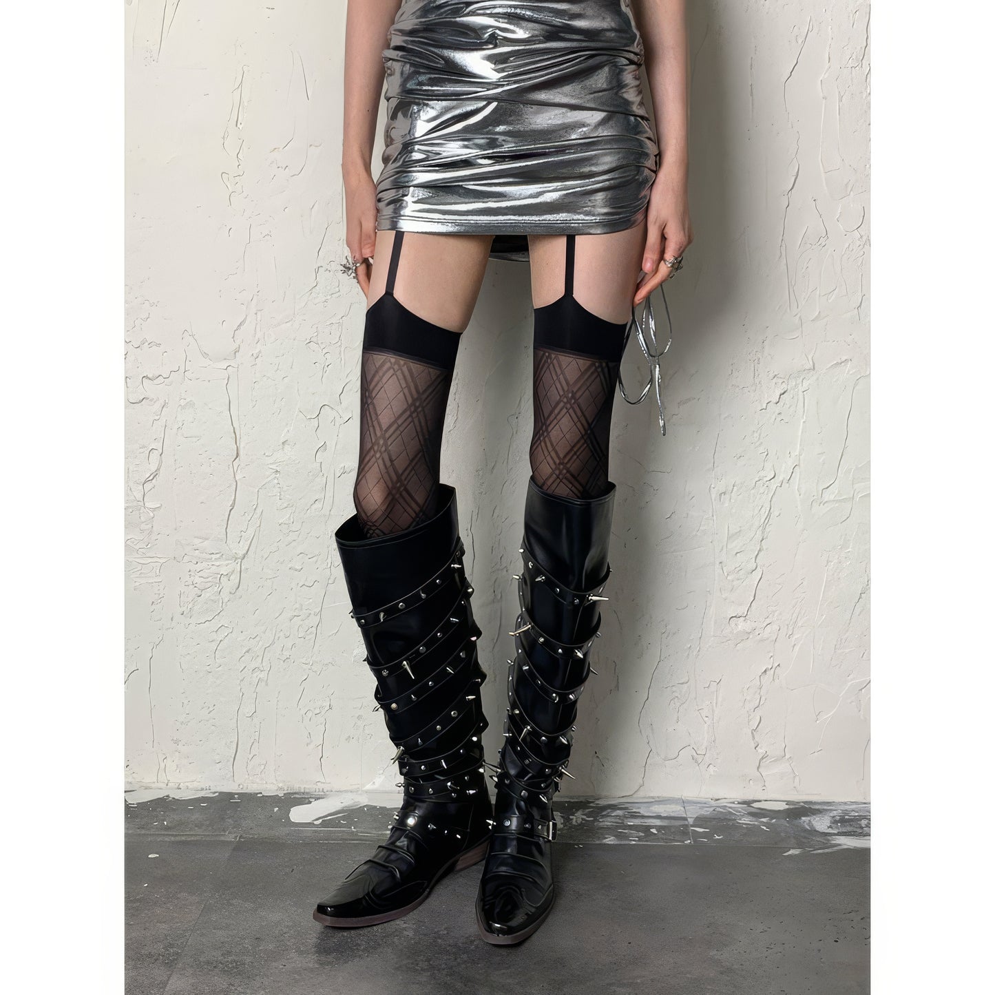 Plaid Mesh Garter Tights