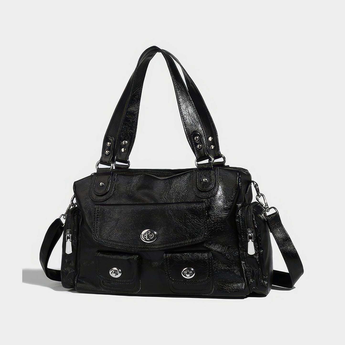 Glossy Pocket Flap Shoulder Bag
