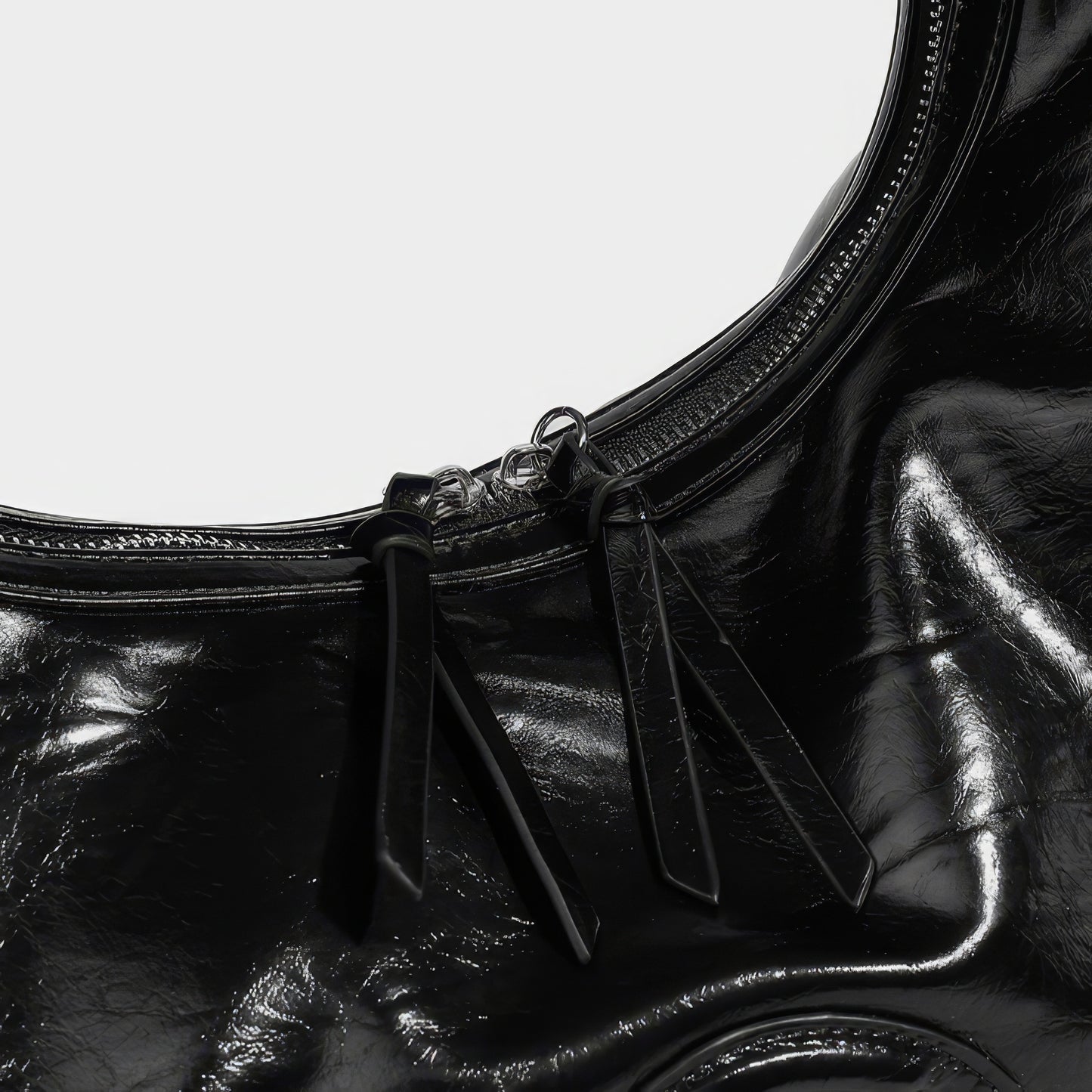 Ruched Glossy Crescent Shoulder Bag