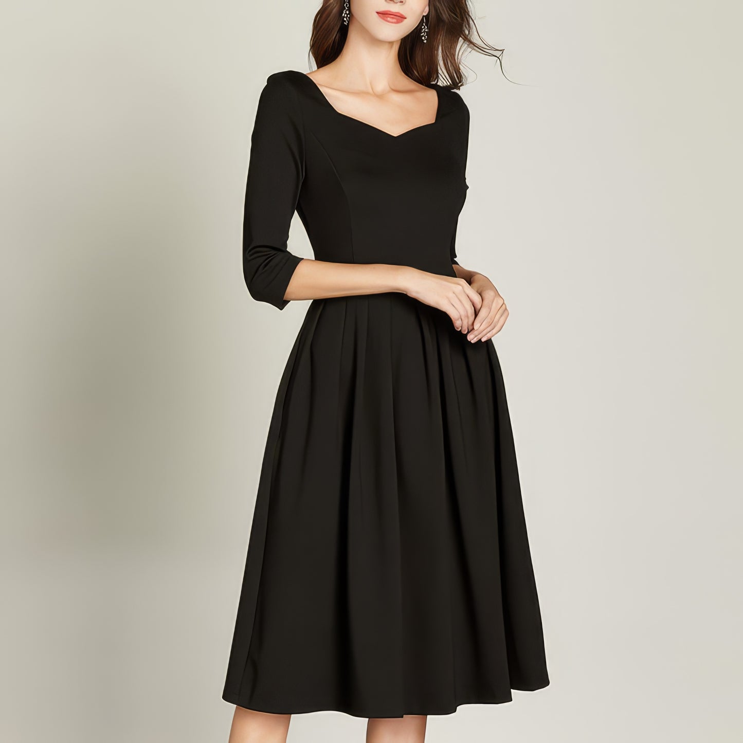 Elegant Pleated Black Midi Dress