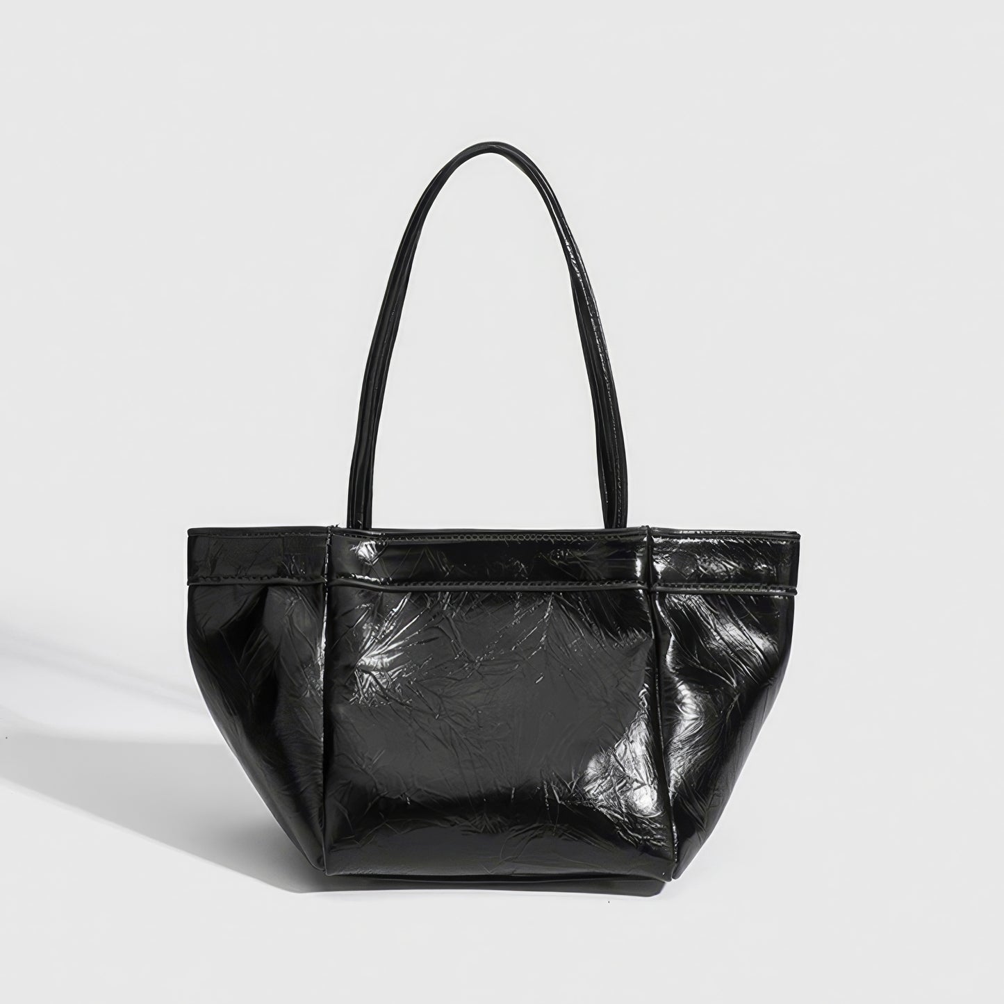 Glossy Crinkle Textured Drawstring Tote Bag