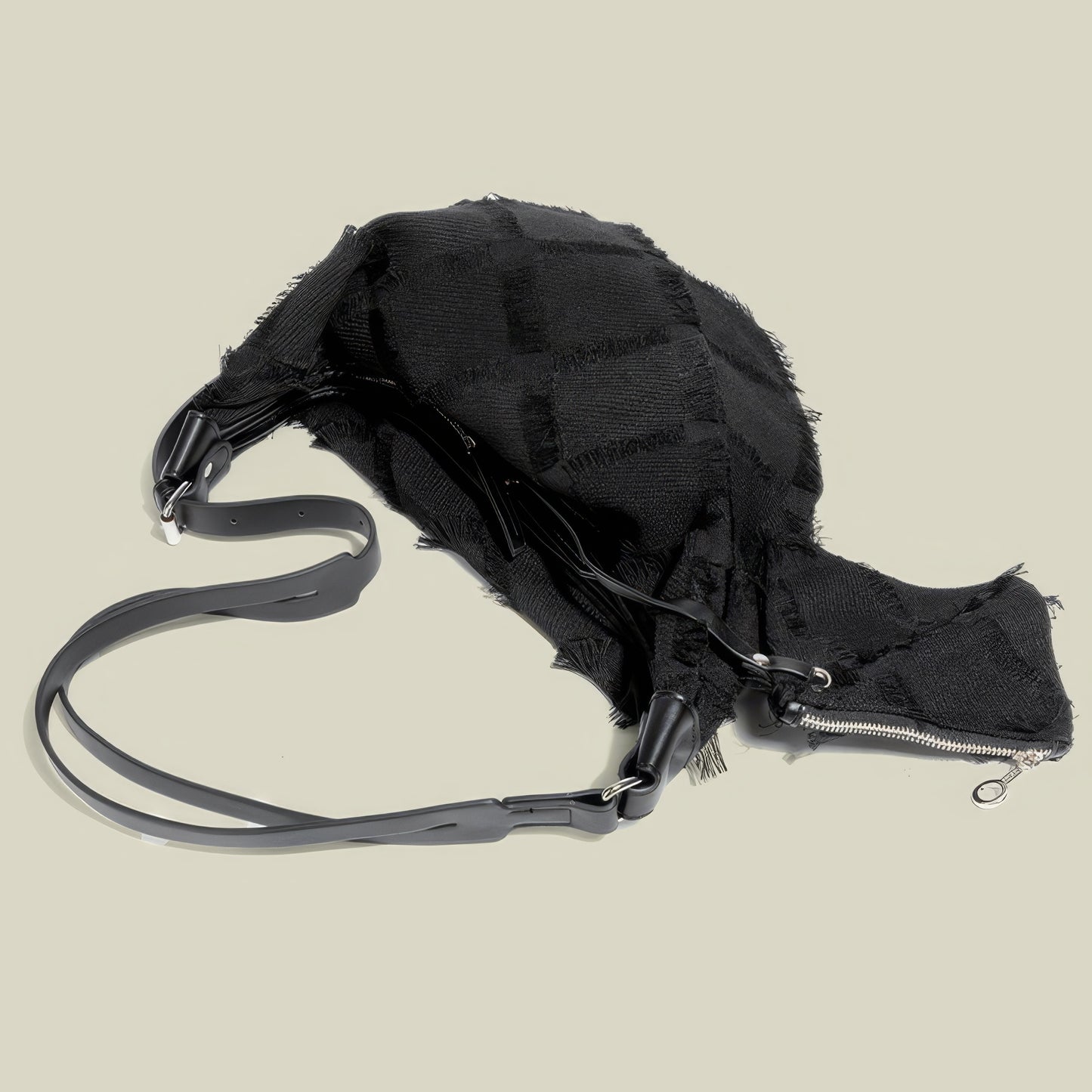 Frayed Patchwork Hobo Bag with Mini Pouch