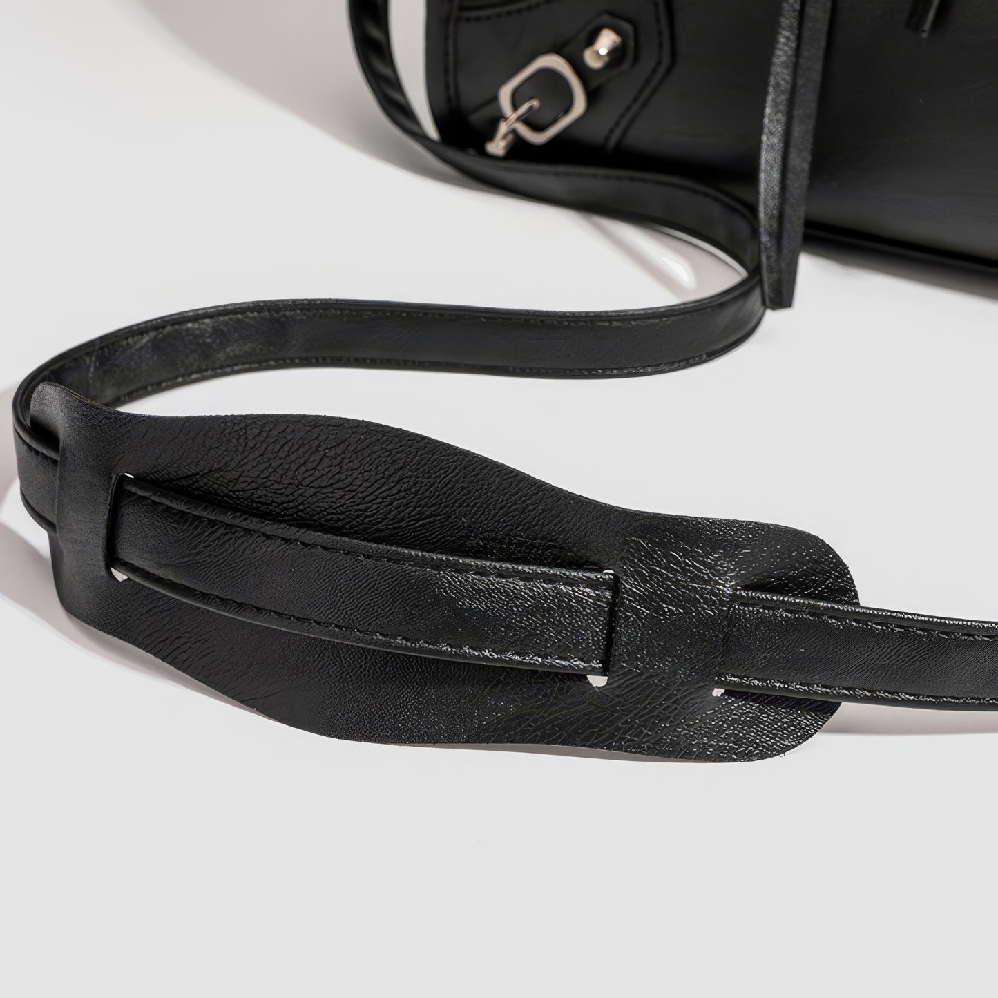 Textured Zip Accent Black Shoulder Bag
