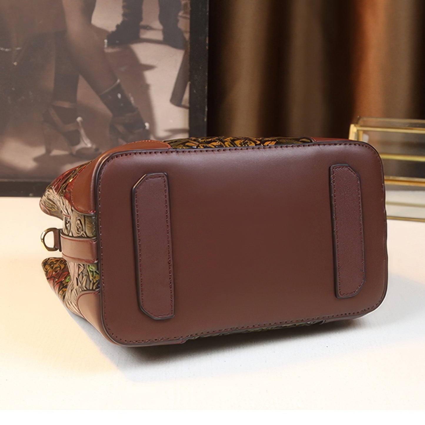 Structured Embossed Rose Top Handle Bag