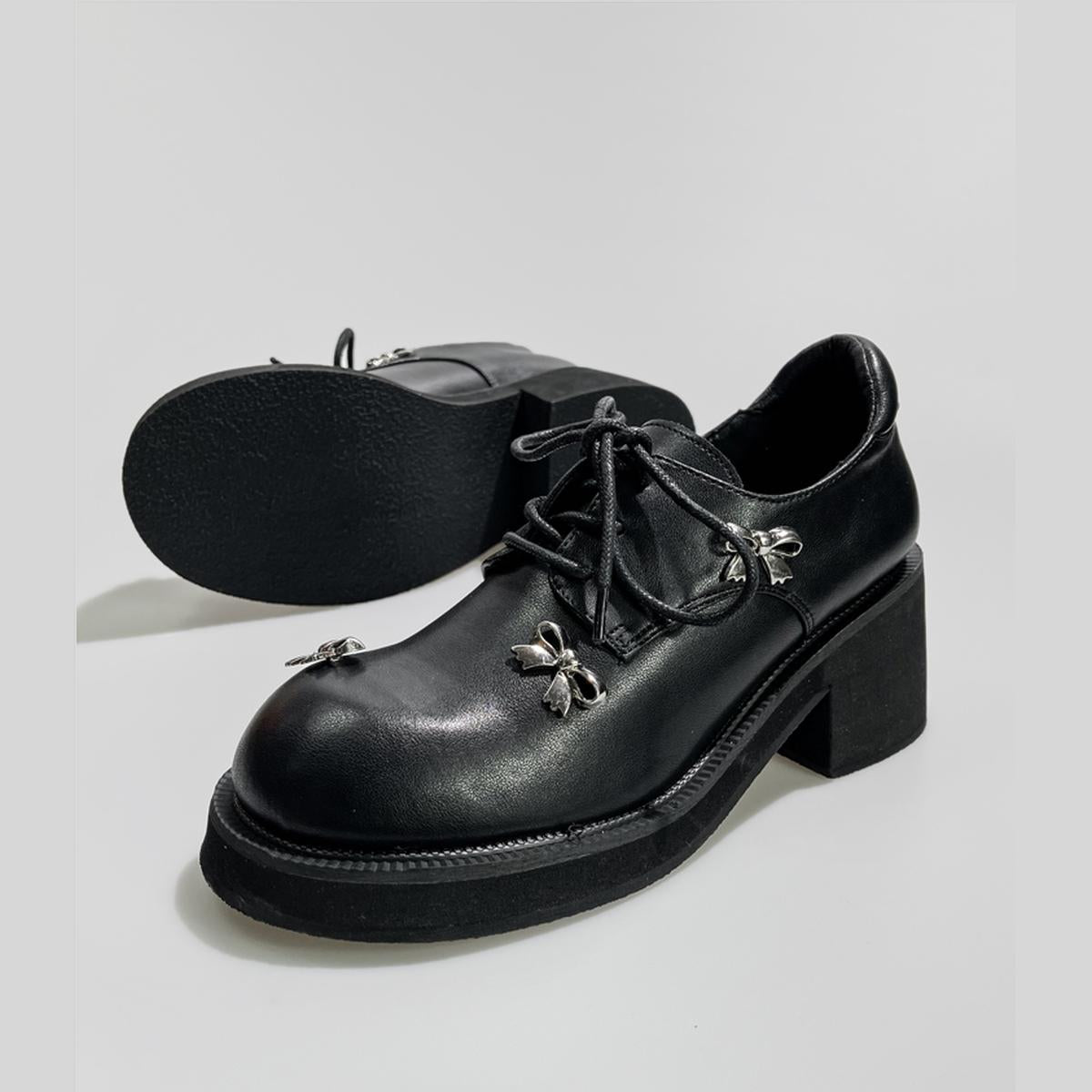 Black Bow Charm Platform Shoes