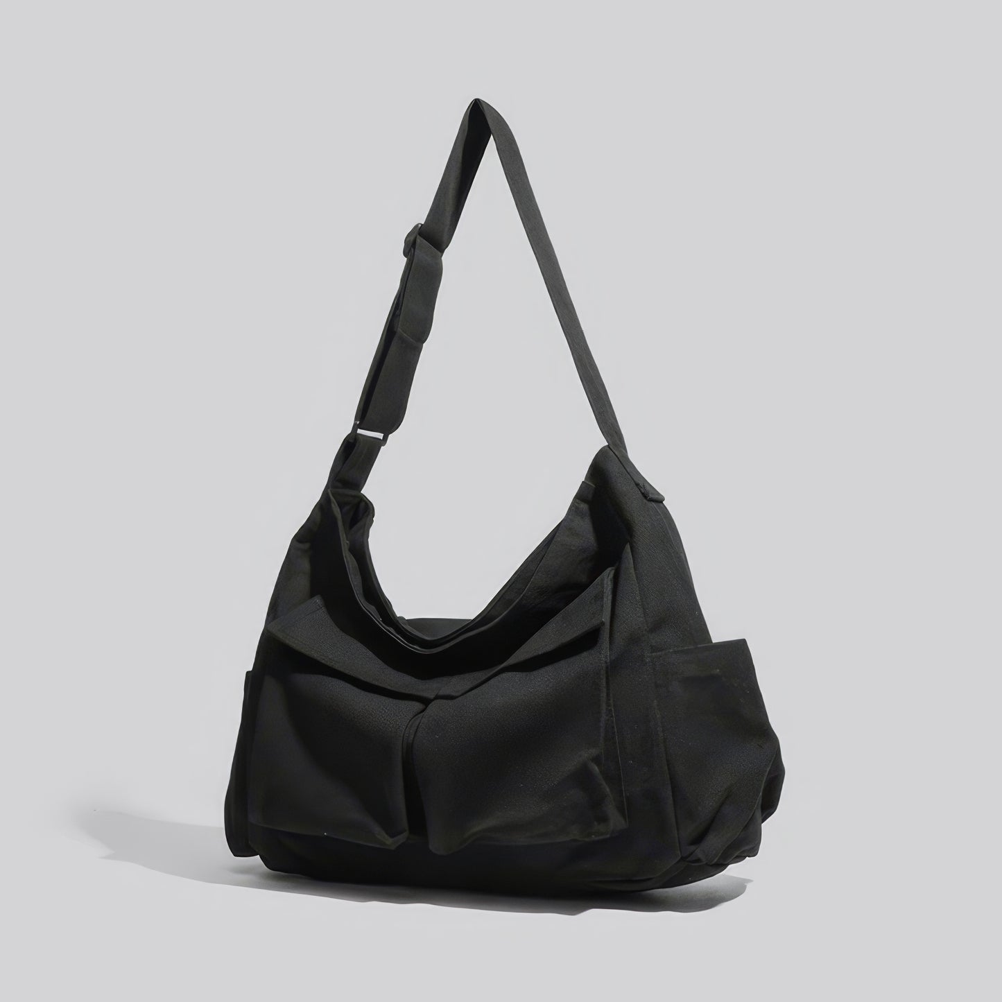 Black Canvas Multi-Pocket Shoulder Bag