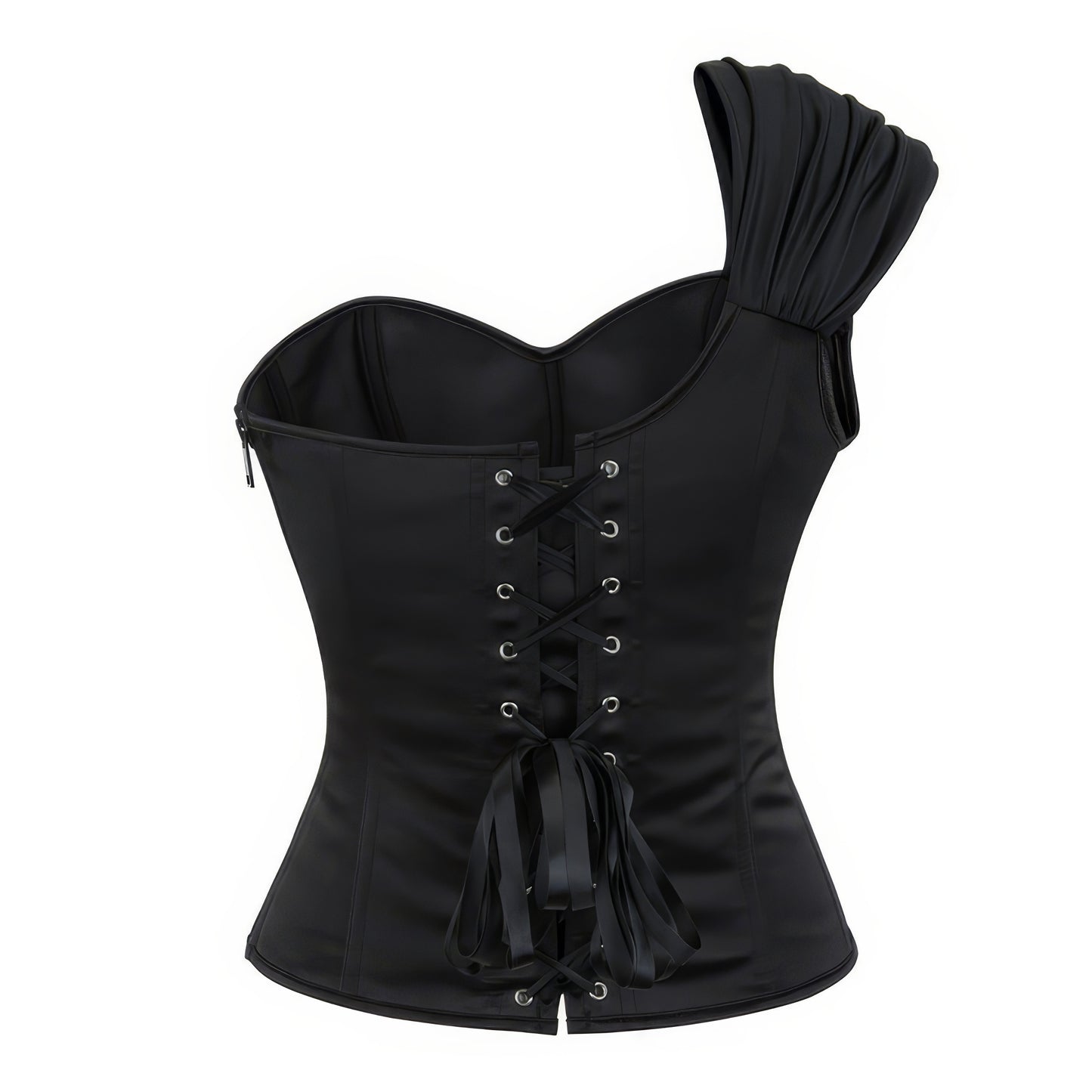 One Shoulder Rosette Satin Corset