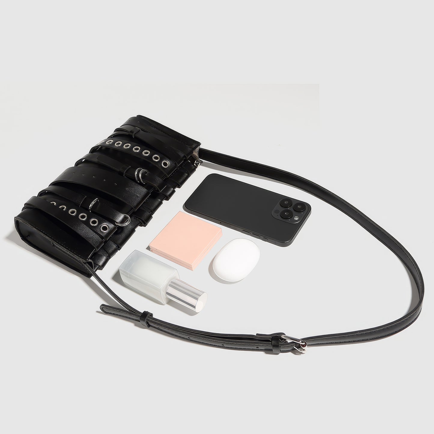 Layered Strap Buckle Detail Crossbody Bag