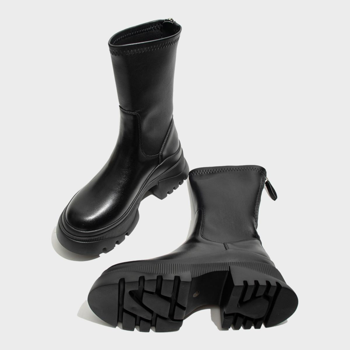Black Chunky Sole Ankle Boots
