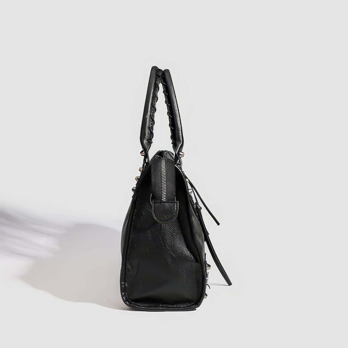 Textured Zip Accent Black Shoulder Bag