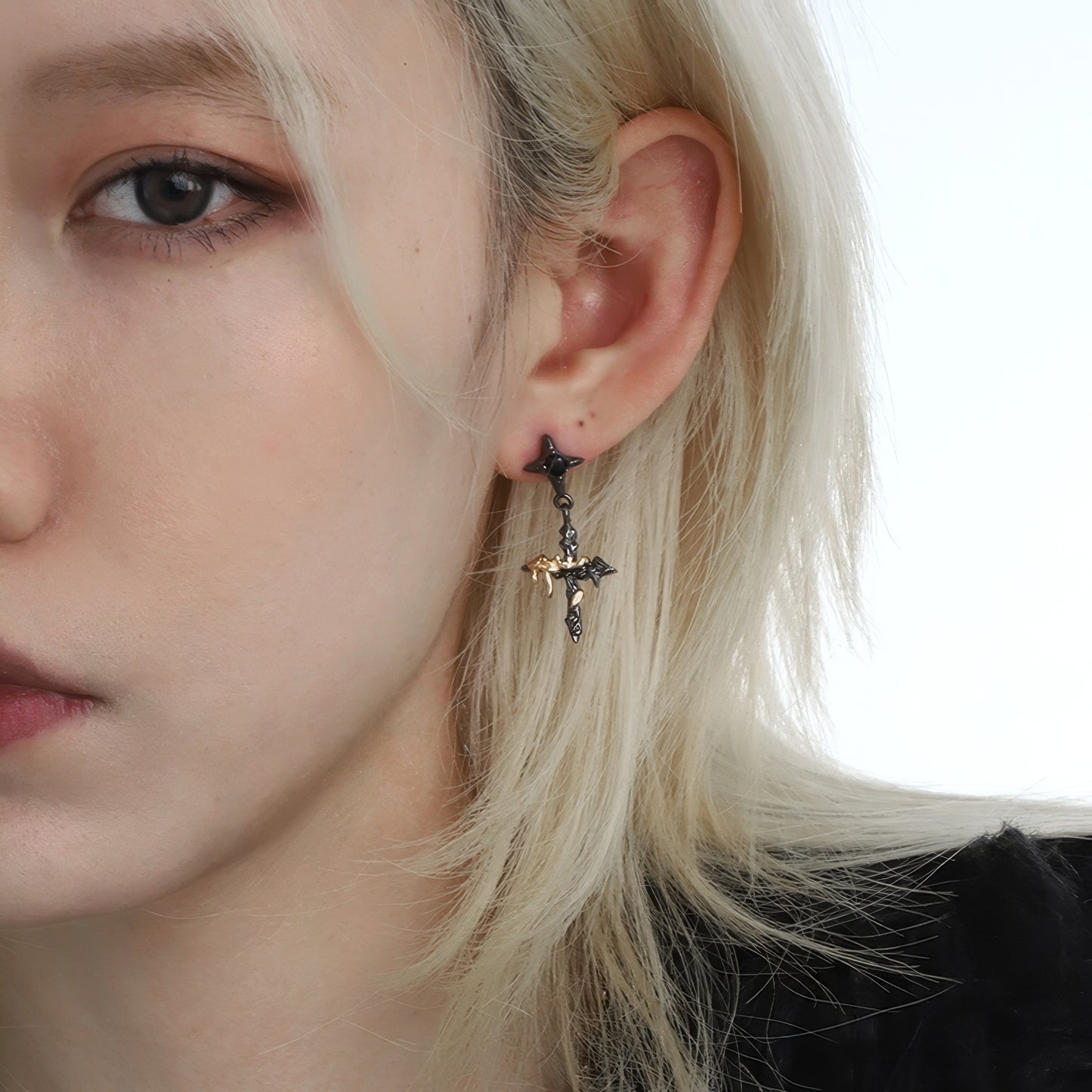 Molten Vine Cross Drop Earrings