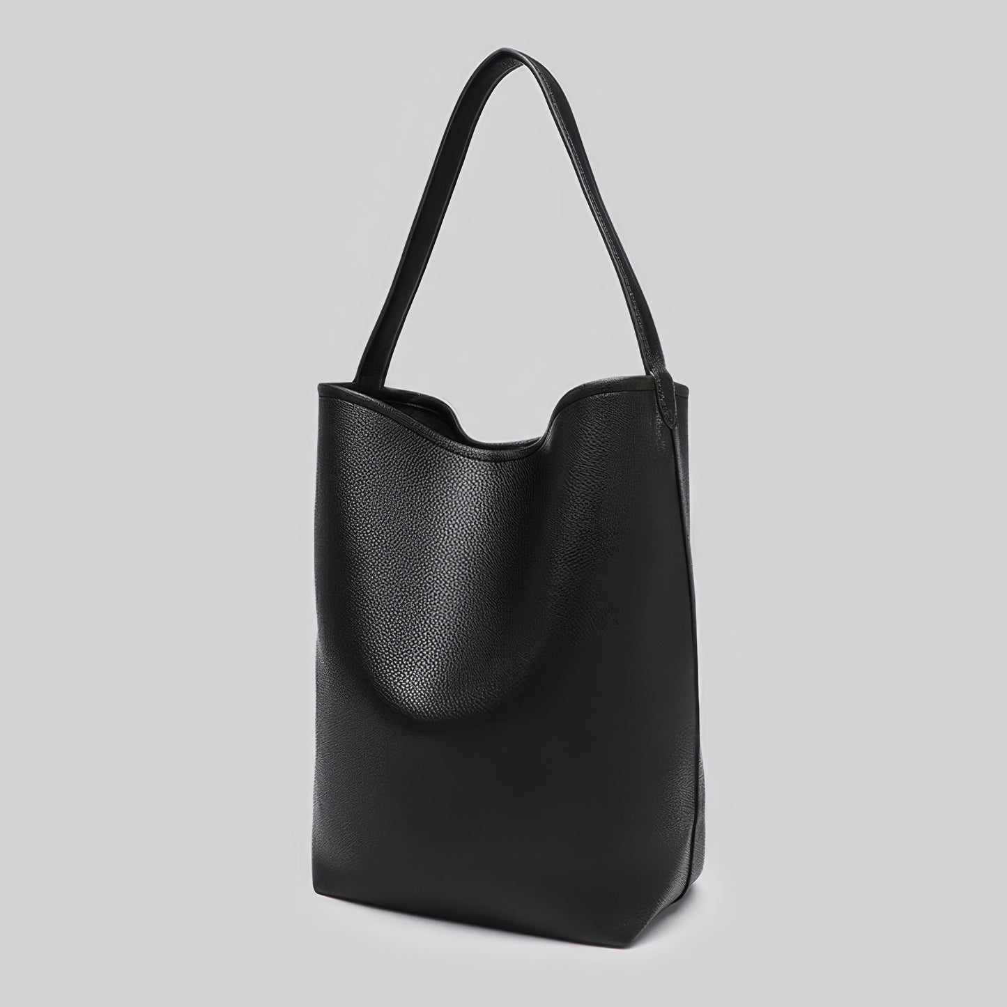Structured Pebble Leather Black Tote Bag