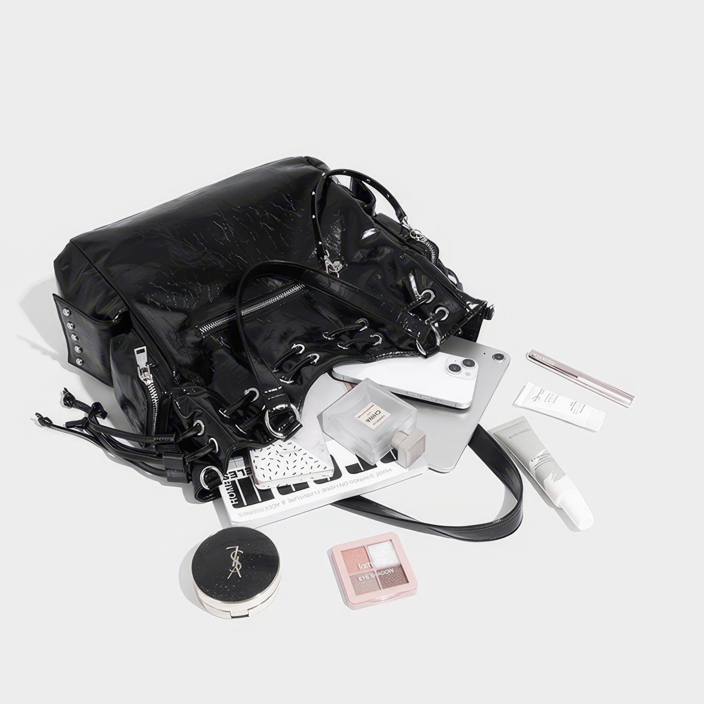 Glossy Eyelet Lace-Up Convertible Bag