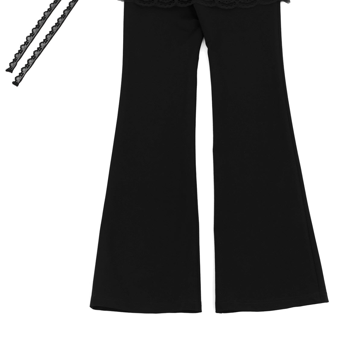 Lace Trim Flared Pants with Layered Skirt Detail