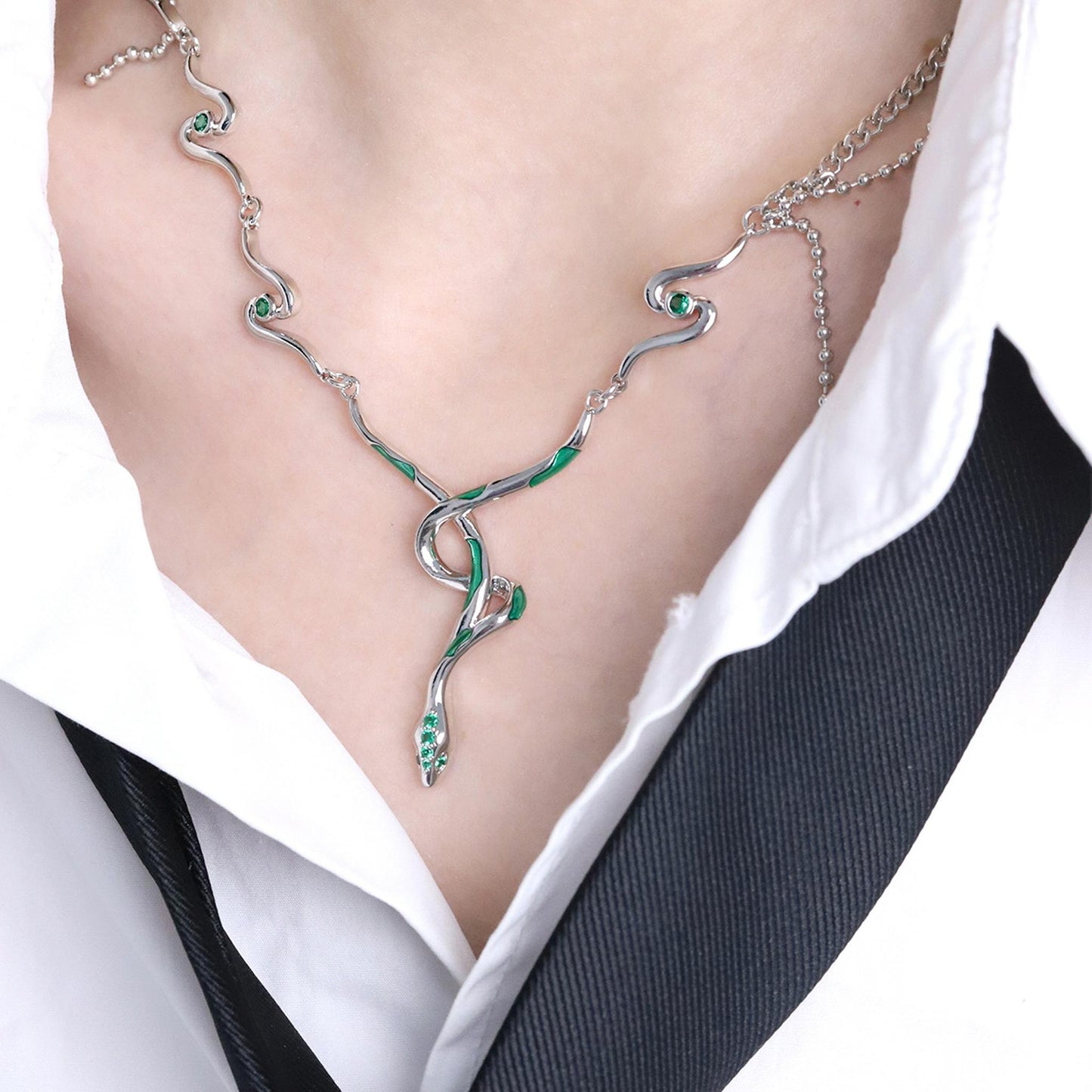 Emerald Serpent Twist Necklace