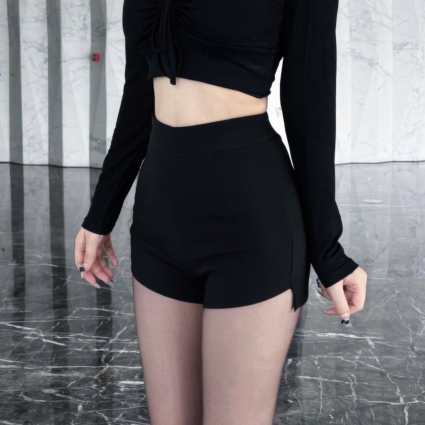 Minimalist High-Waist Black Shorts