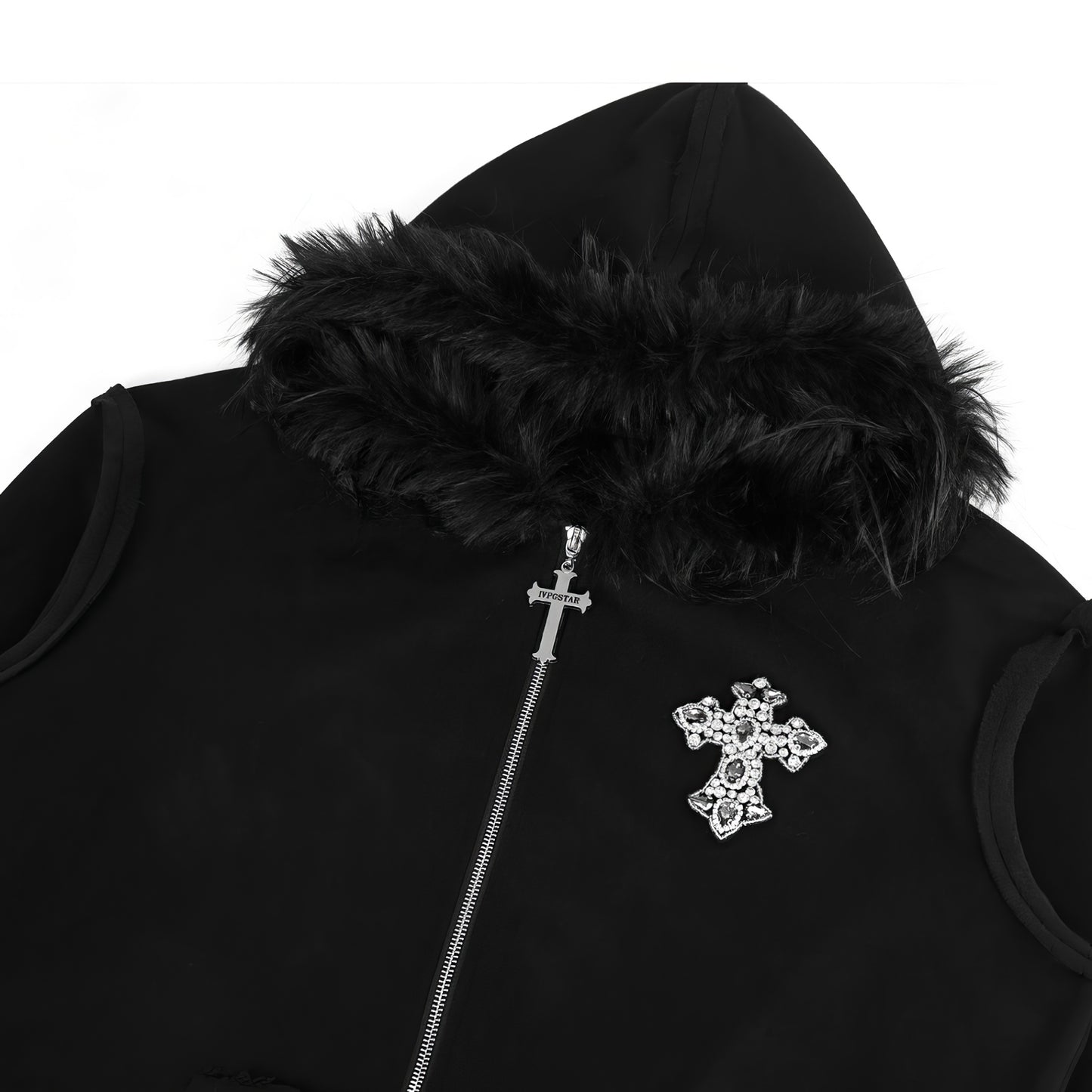 Faux Fur Trim Zip-Up Hoodie