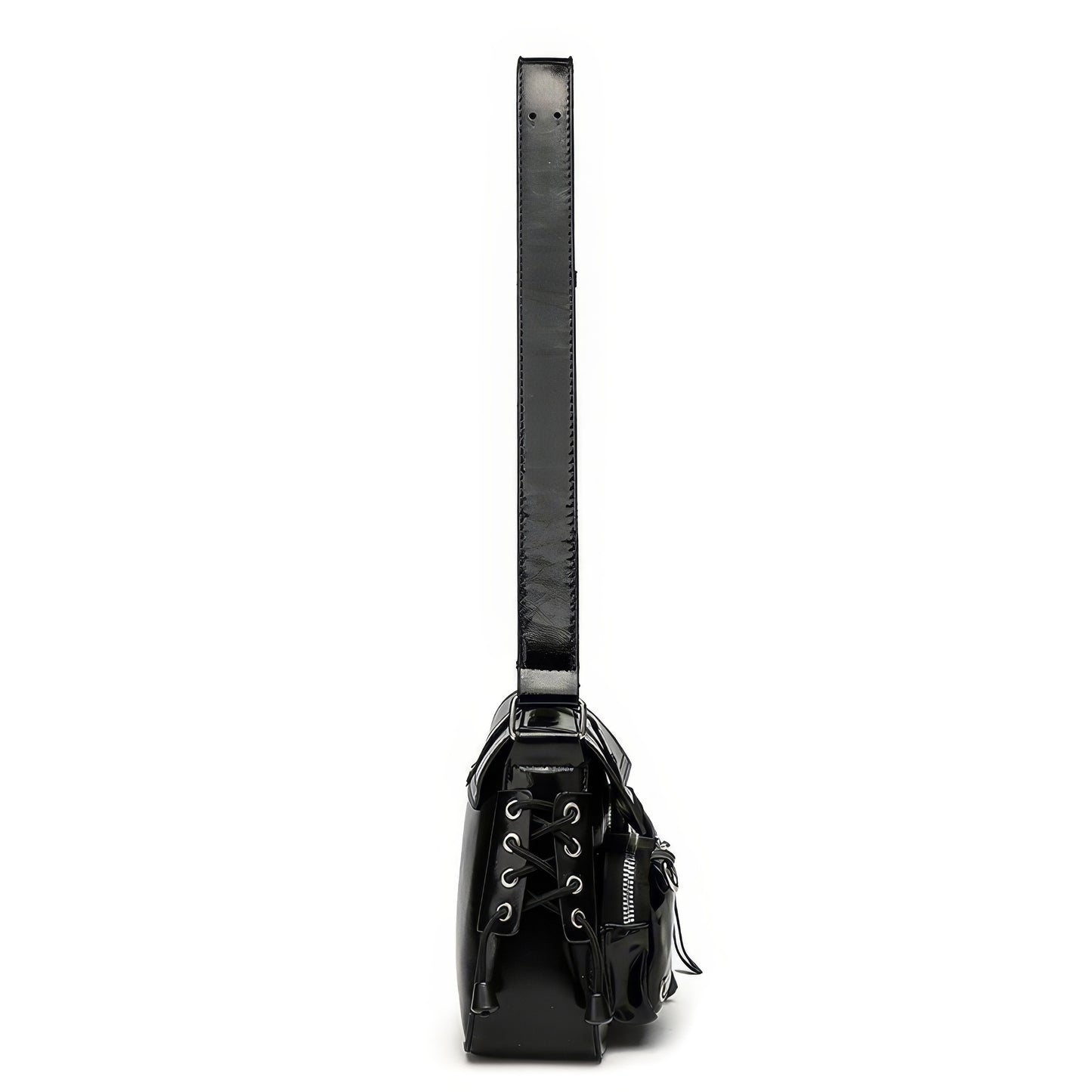 Glossy Buckle Multi-Pocket Shoulder Bag