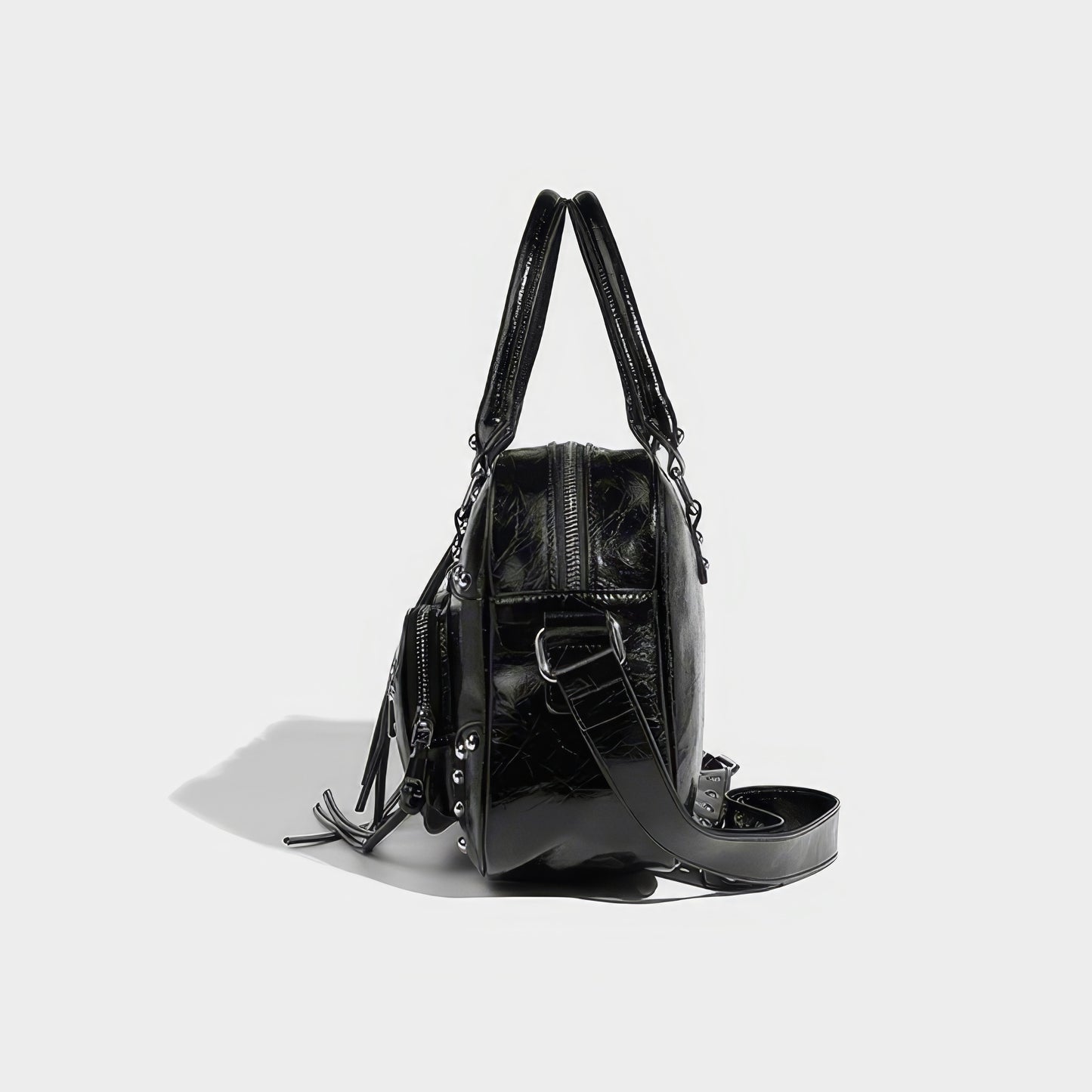 Studded Patent Utility Handbag