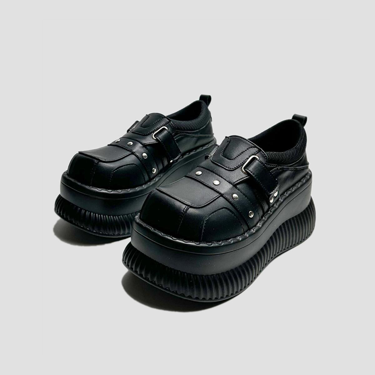 Black Buckled Platform Sneakers