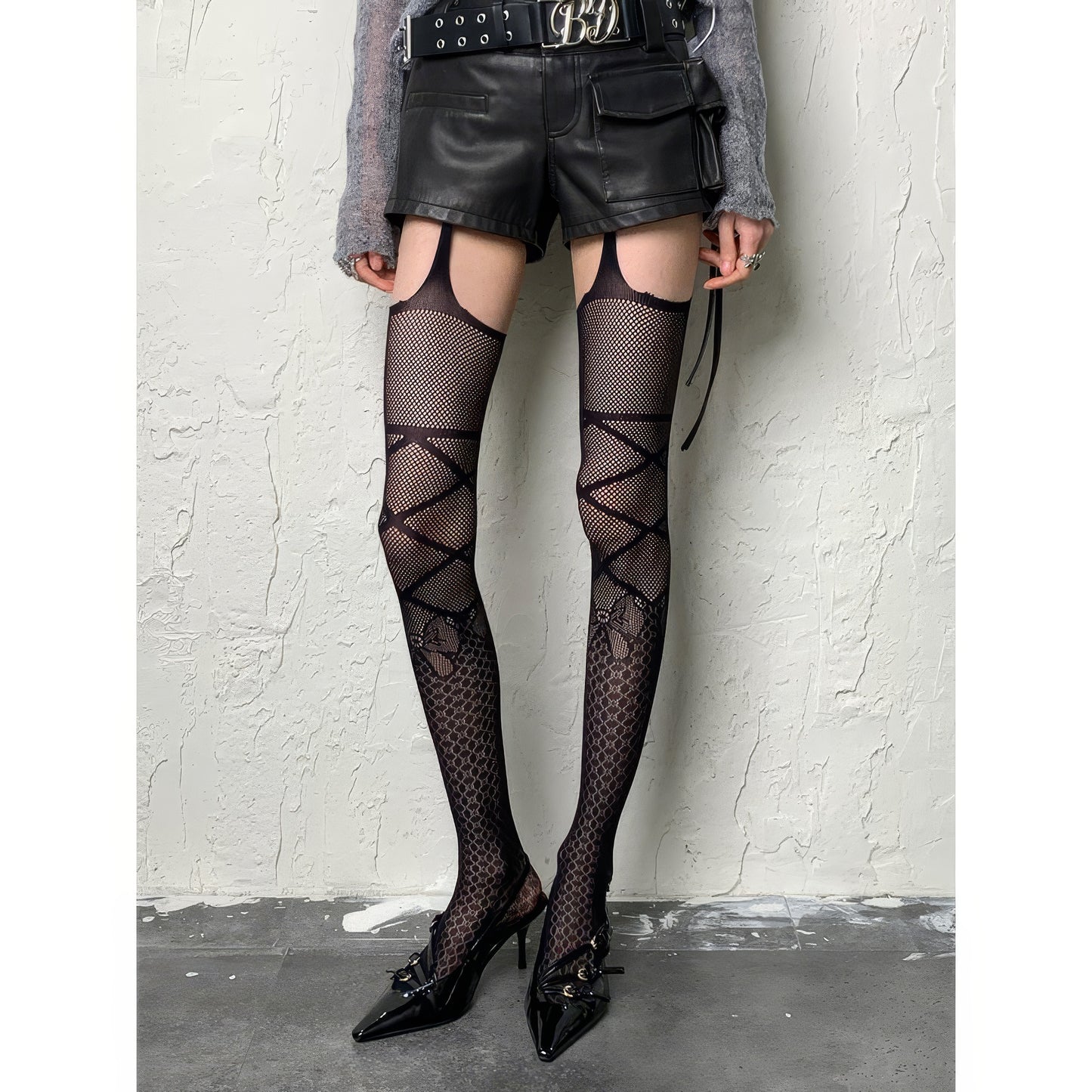 Bokior marble wine|Line cutout dark bow Y2K Shibuya Royal Sister Suspender Goth Ghost Horse Hot Girl
