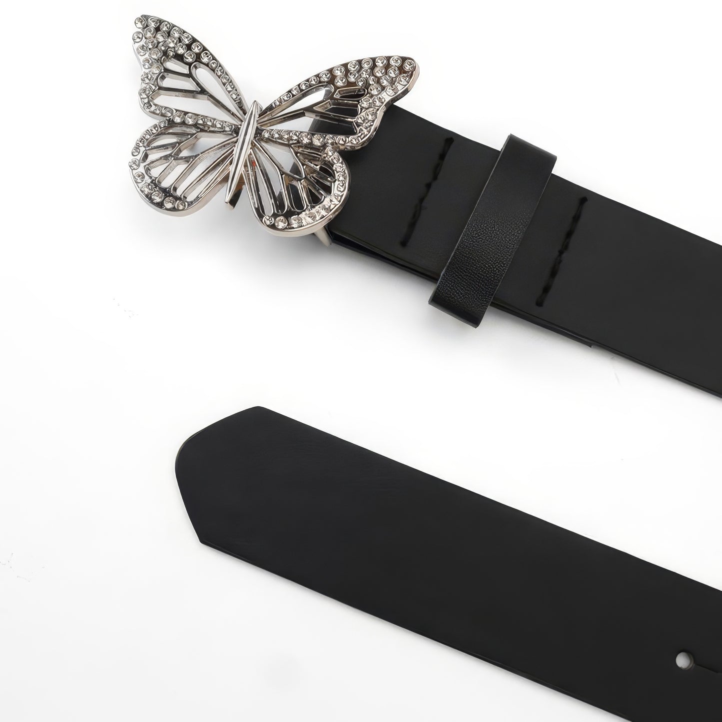 Butterfly Buckle Belted Black Mini Skirt