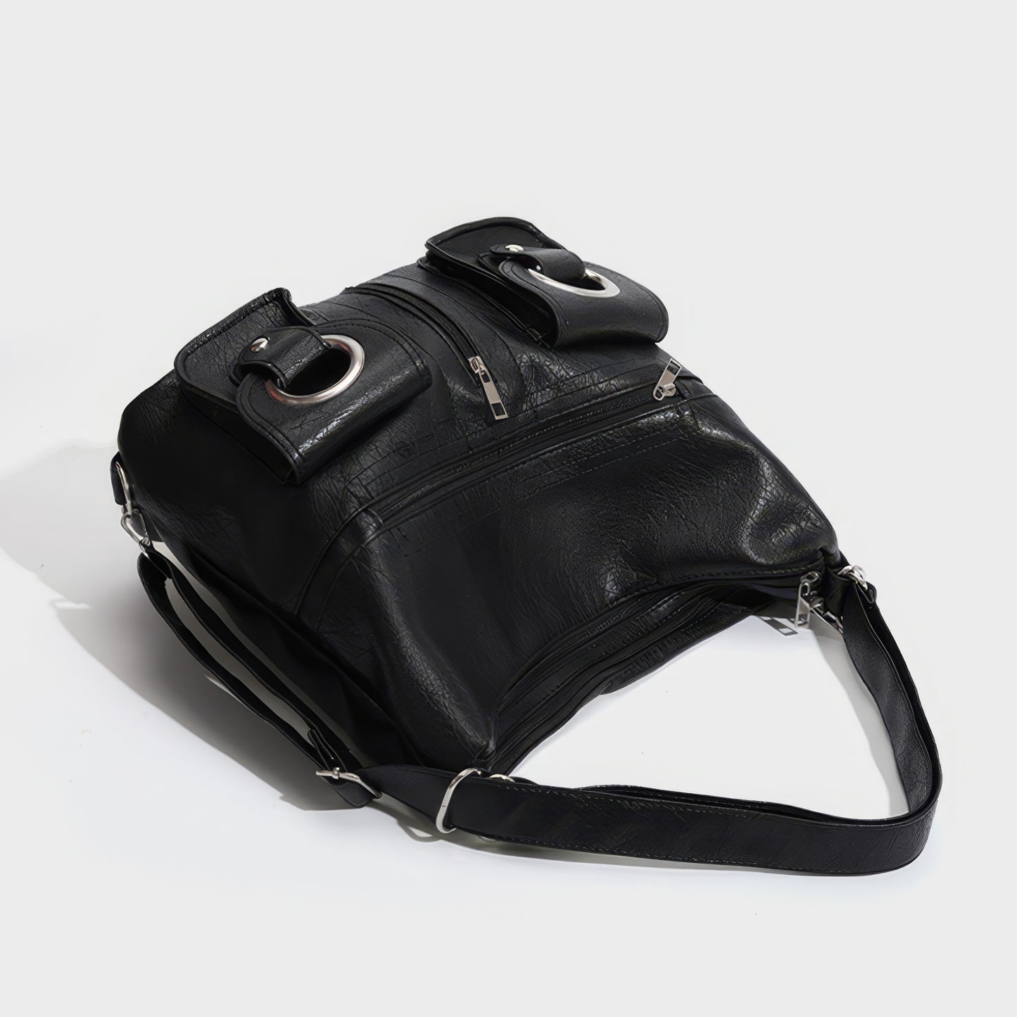 Multi-Pocket Ring Detail Hobo Shoulder Bag