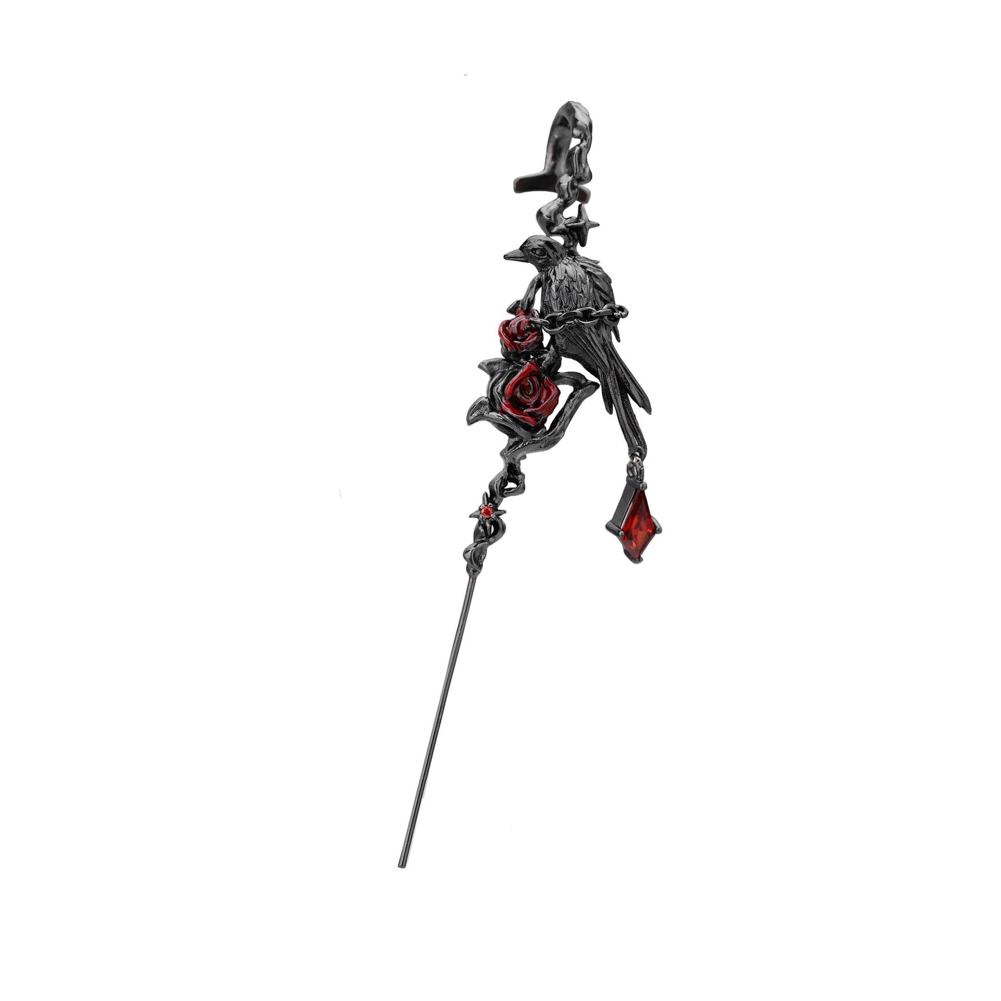 Rose Thorn Raven Ear Climber Earring