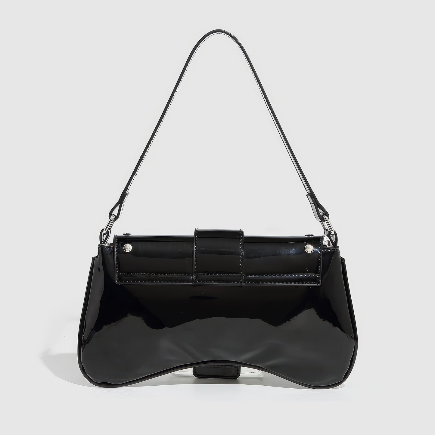 Patent Buckle Strap Black Shoulder Bag