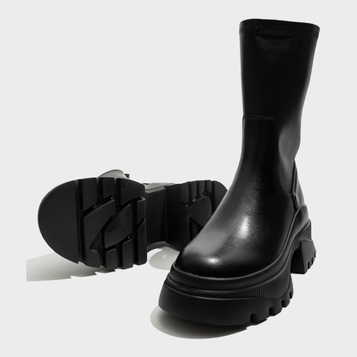 Black Chunky Sole Ankle Boots