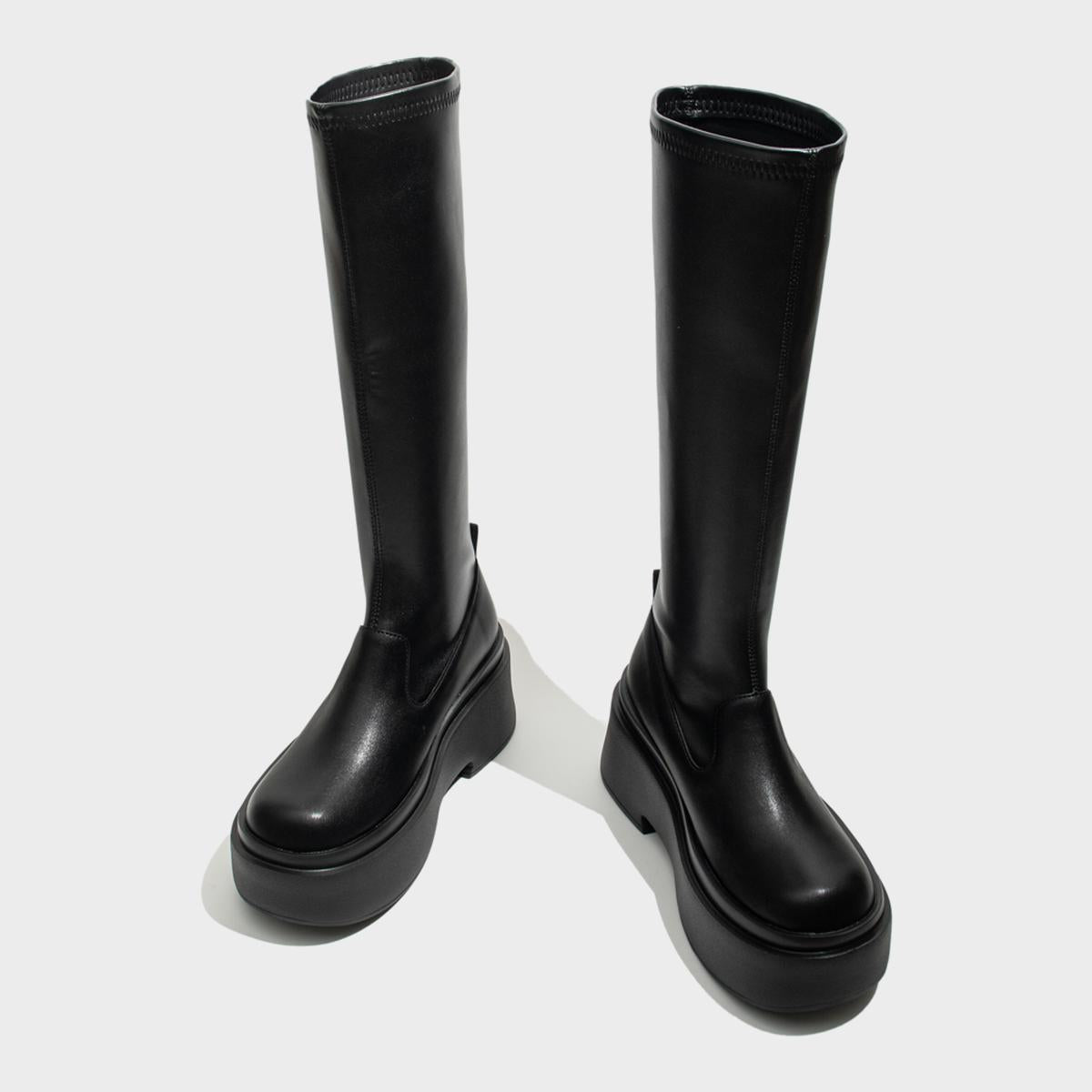 Black Sleek Platform Knee-High Boots