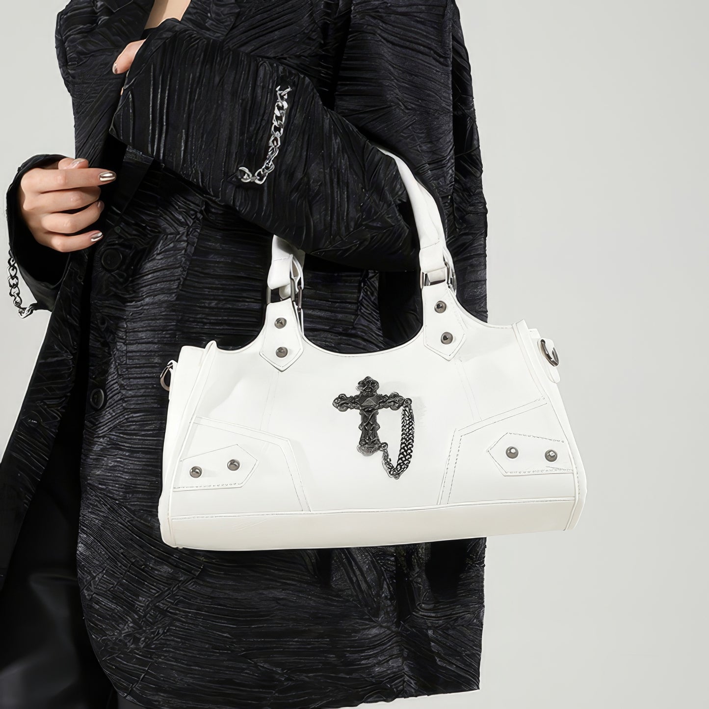 Black Cross Chain Faux Leather Handbag