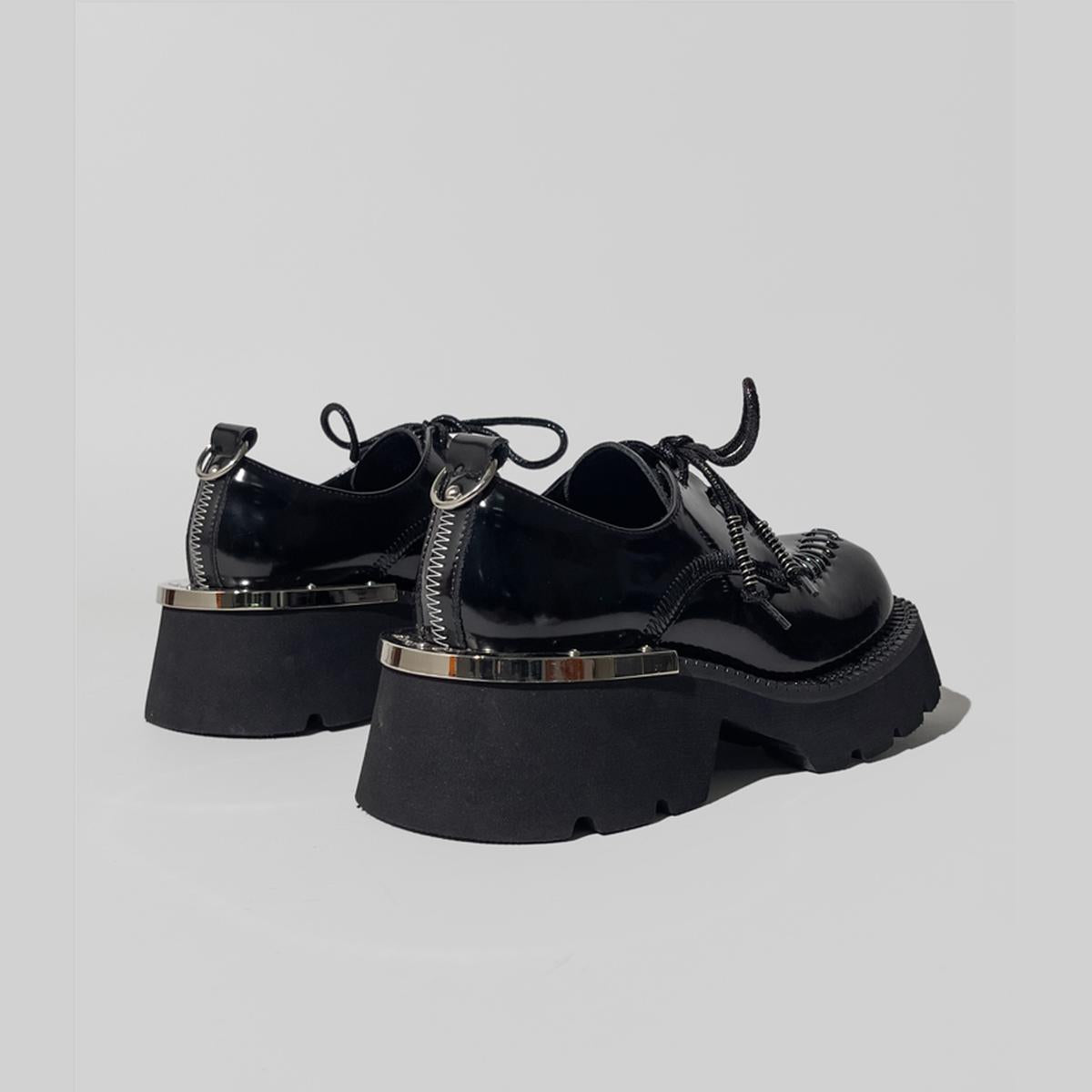 Black Patent Metal-Trim Platform Shoes