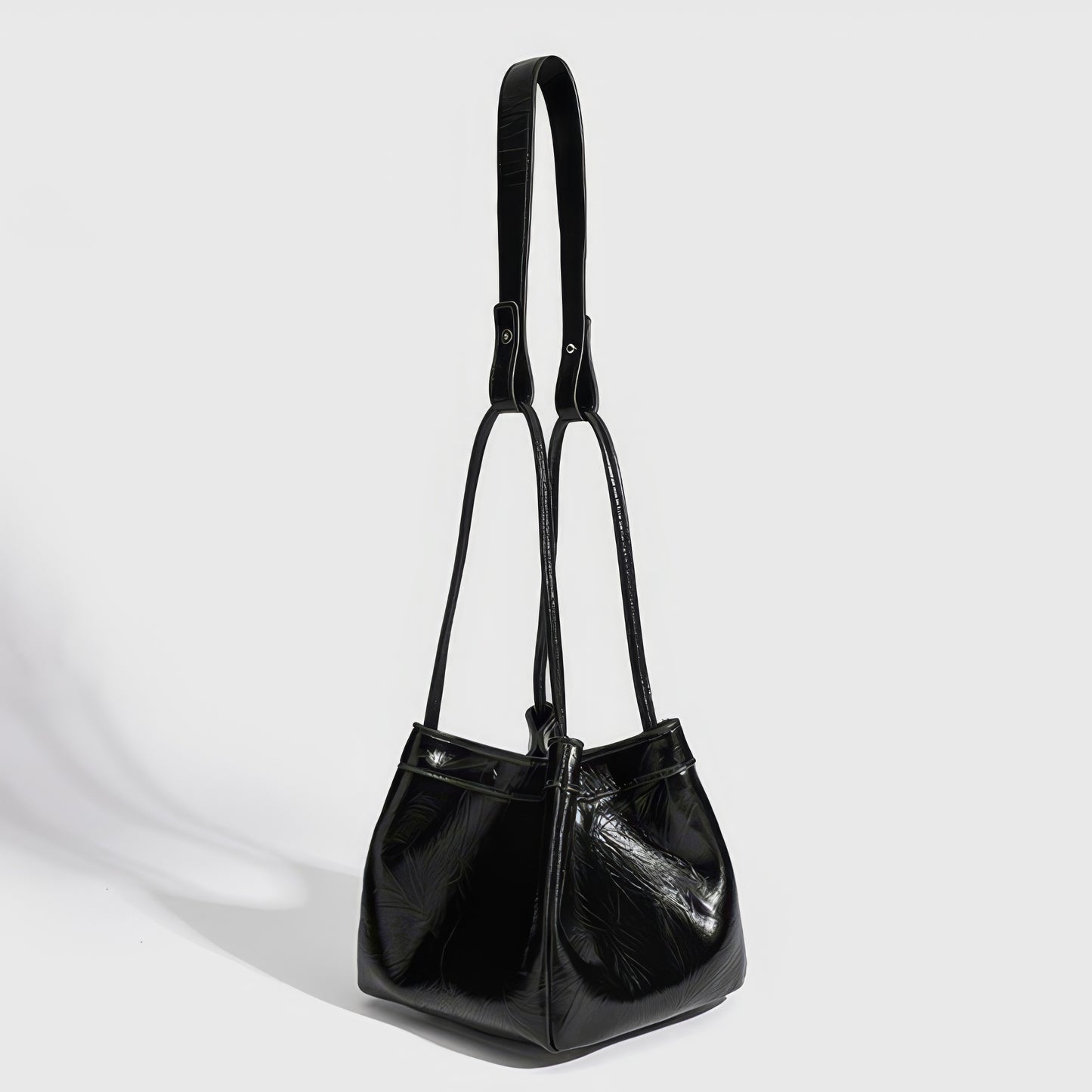 Glossy Crinkle Textured Drawstring Tote Bag