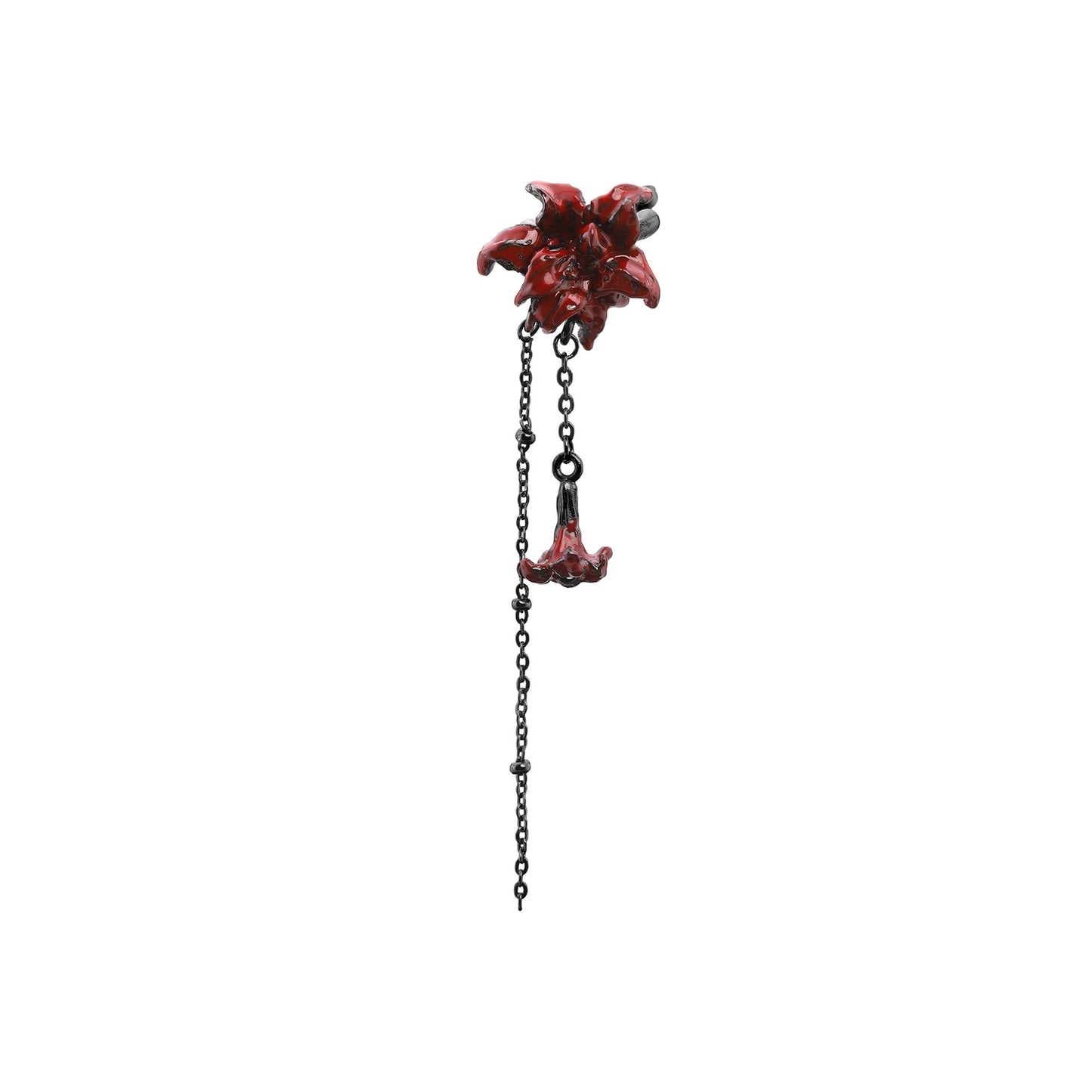 Red Lily Drop Chain Ear Cuff Set