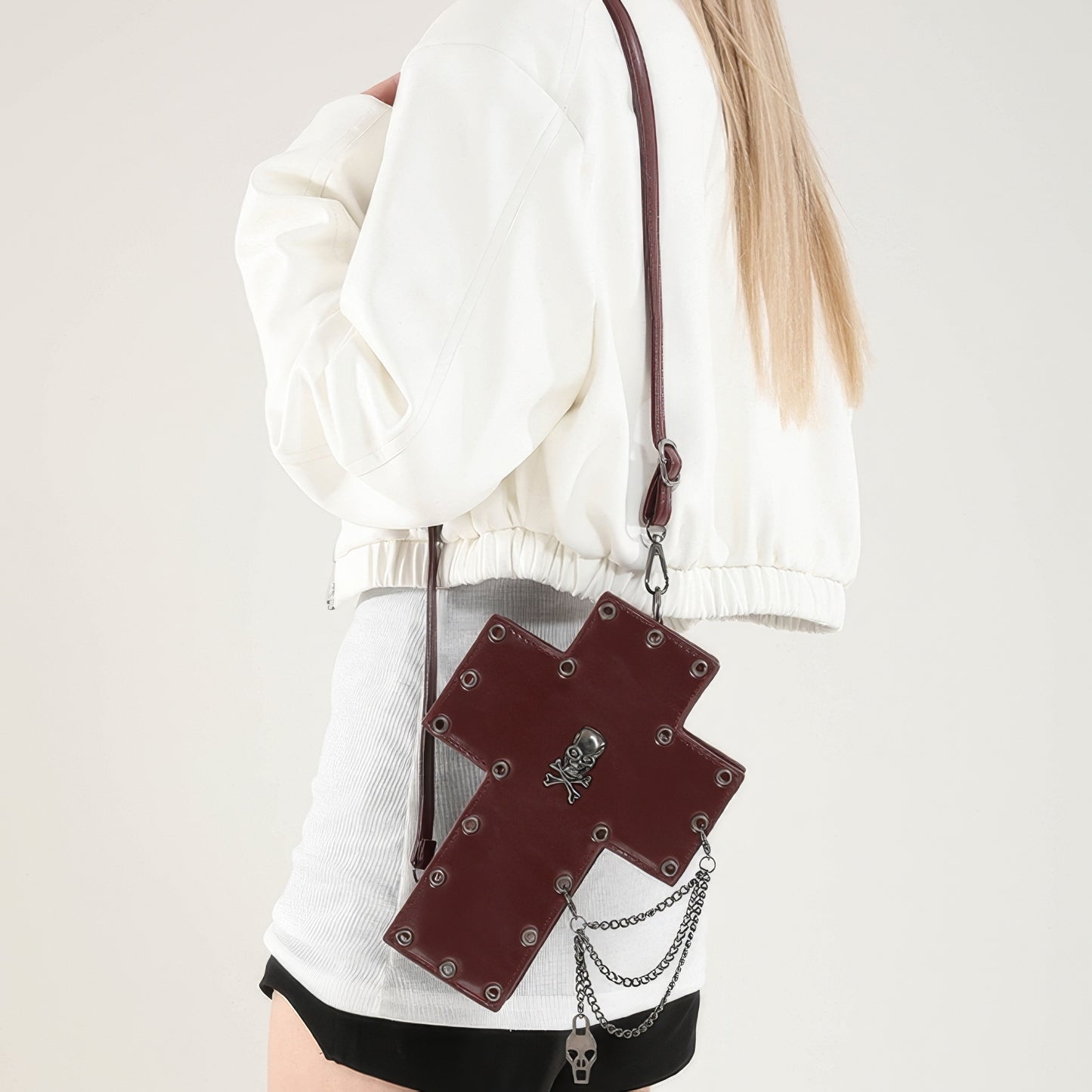 Cross Stud Chain Faux Leather Shoulder Bag